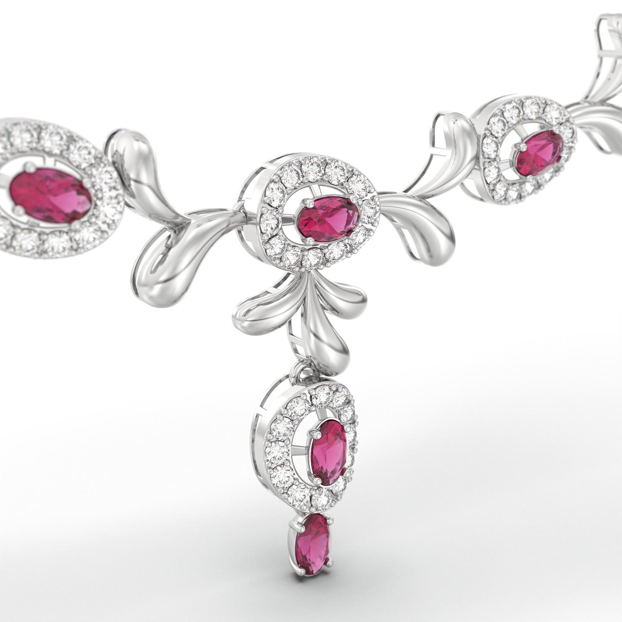 Lab-Grown Diamond and Ruby Necklace and Earring Set in 18K White Gold – 4.07 Ct Diamonds thumbnail