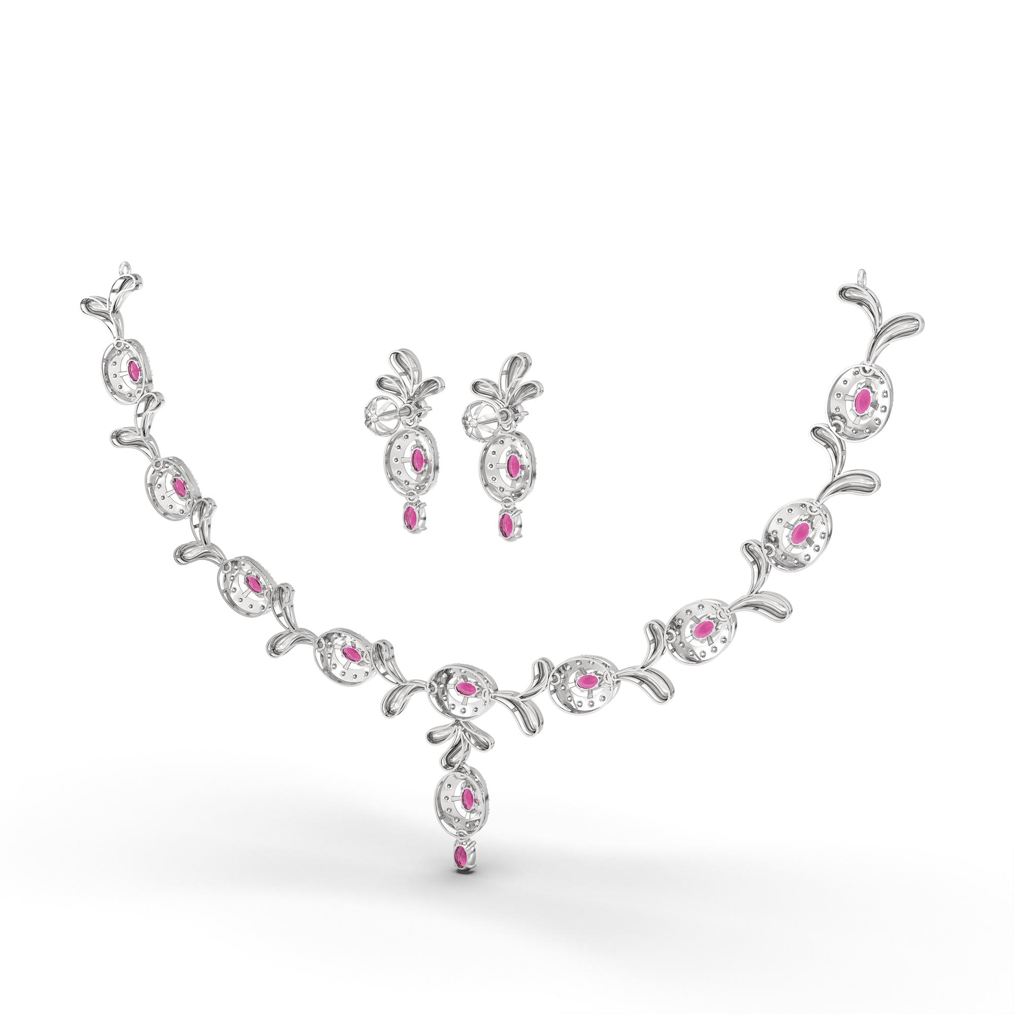 Lab-Grown Diamond and Ruby Necklace and Earring Set in 18K White Gold – 4.07 Ct Diamonds thumbnail