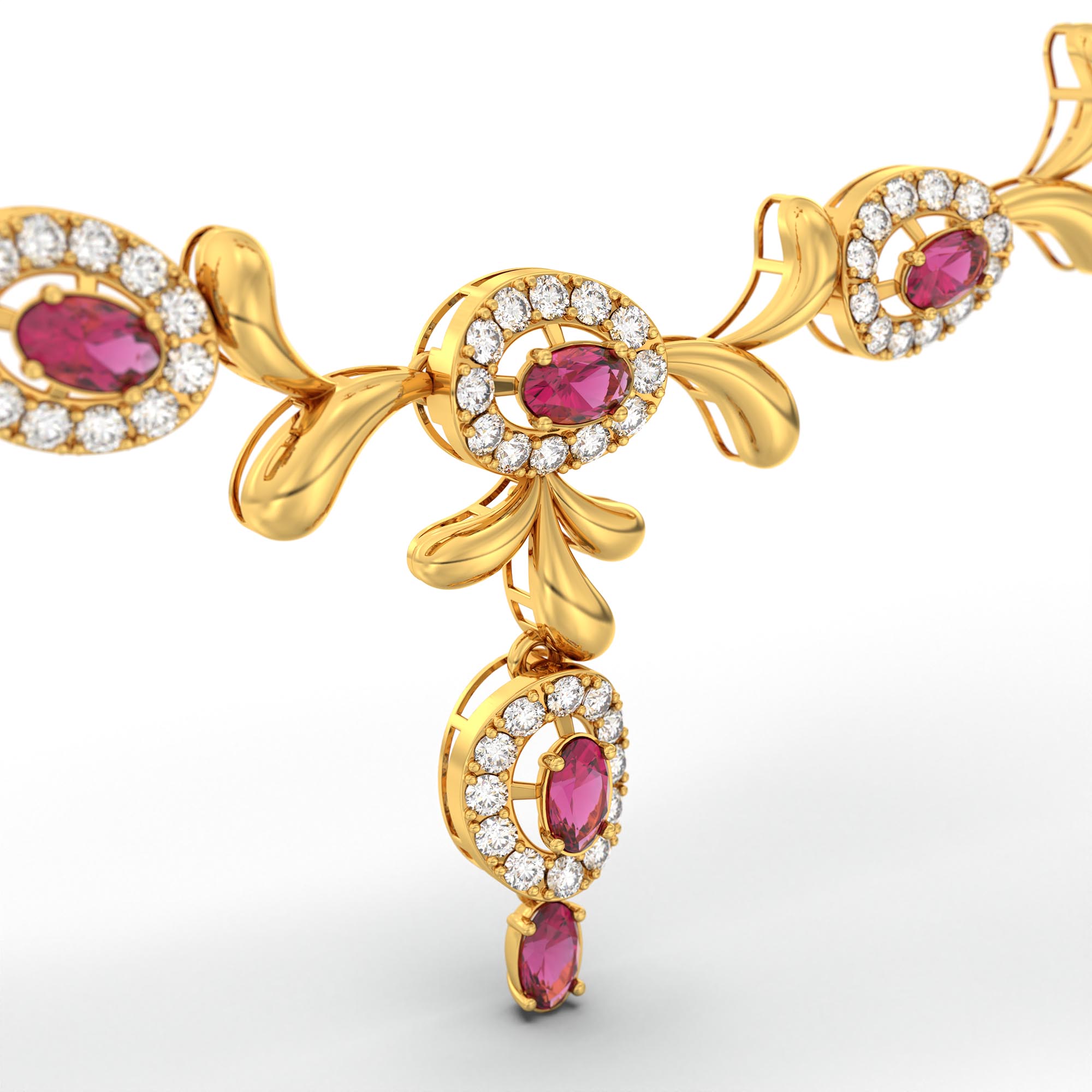 Lab-Grown Diamond and Ruby Necklace and Earring Set in 22K Yellow Gold – 4.11 Ct Diamonds thumbnail