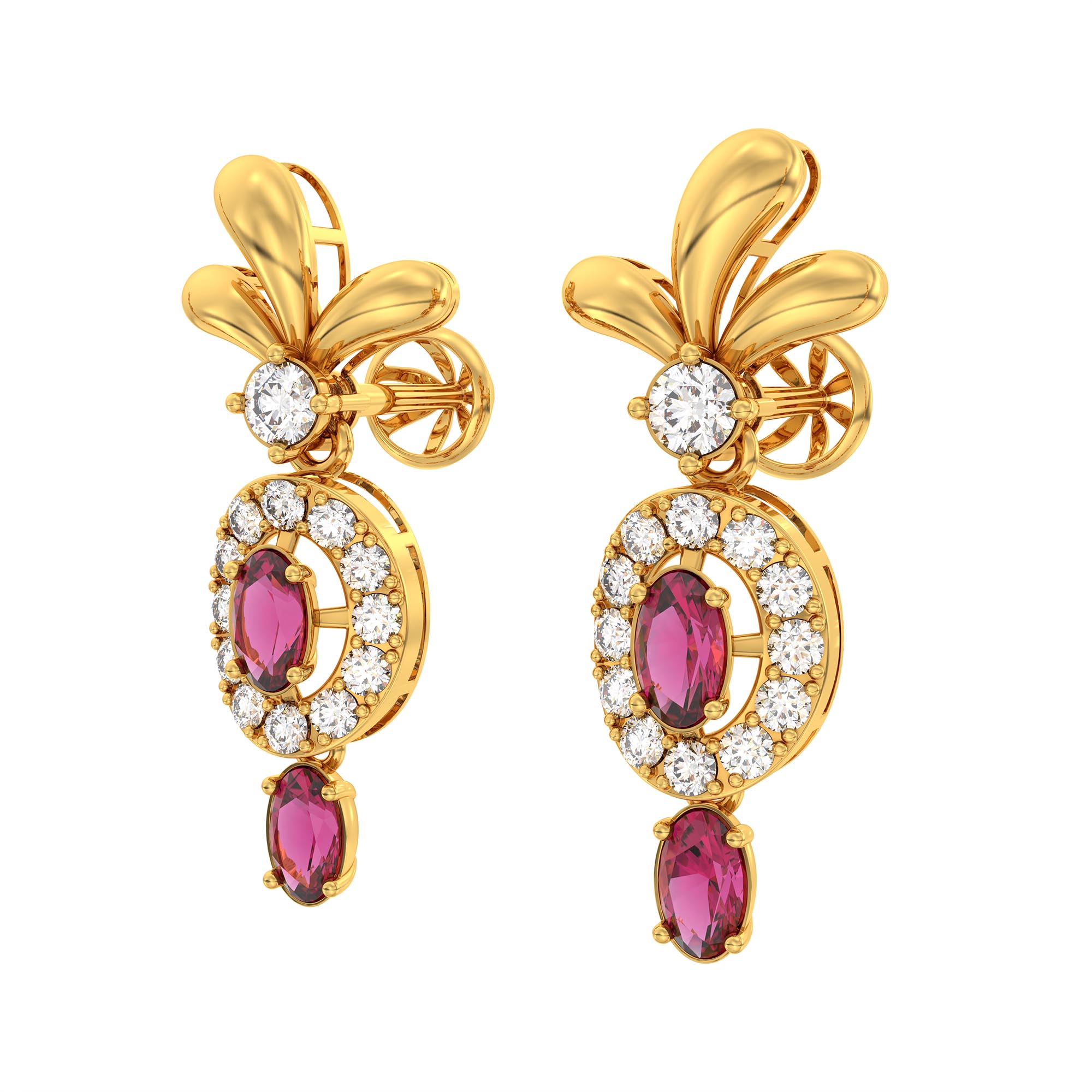 Lab-Grown Diamond and Ruby Necklace and Earring Set in 22K Yellow Gold – 4.11 Ct Diamonds thumbnail