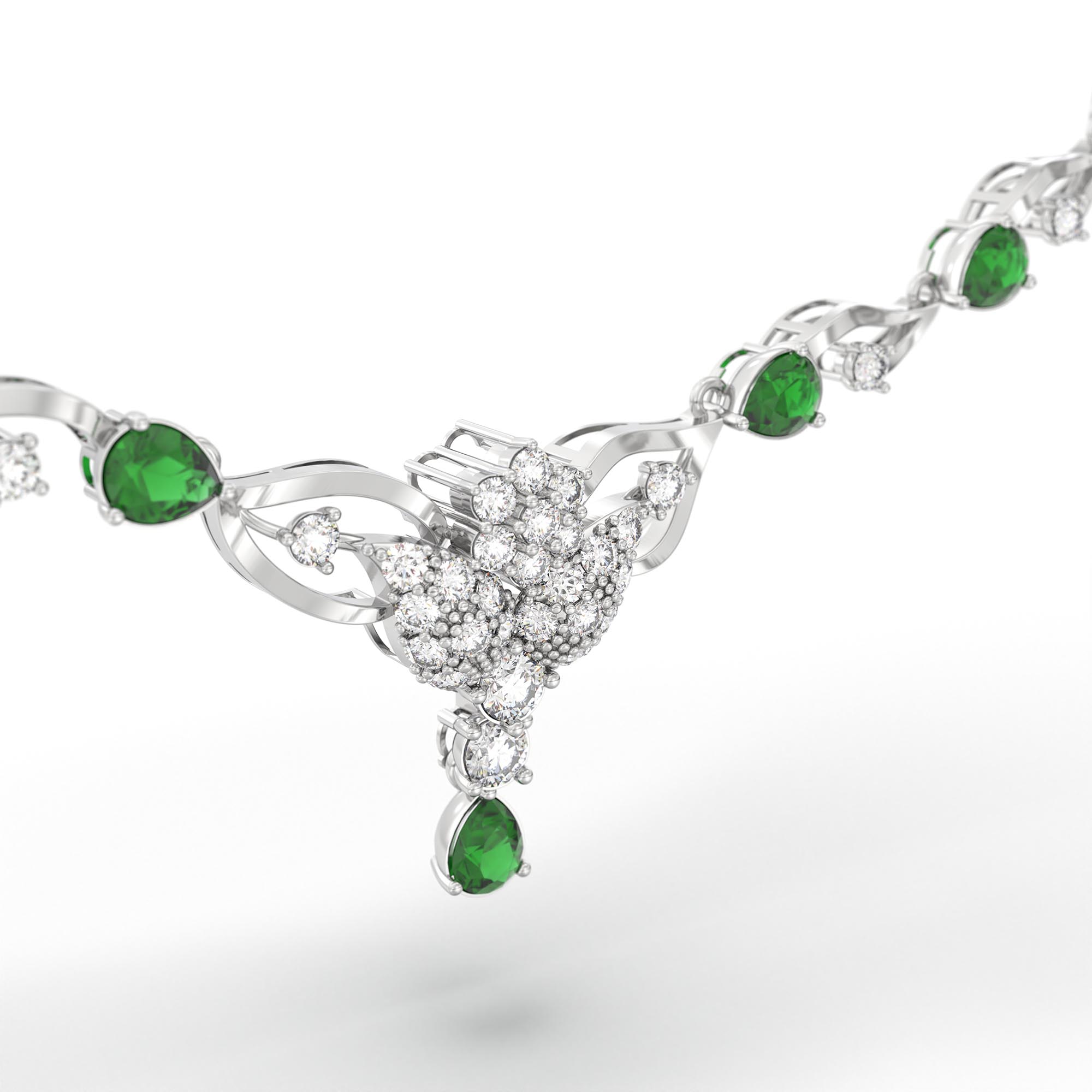 Lab-Grown Diamond and Emerald Necklace and Earring Set in 18K White Gold – 3.03 Ct Diamonds thumbnail