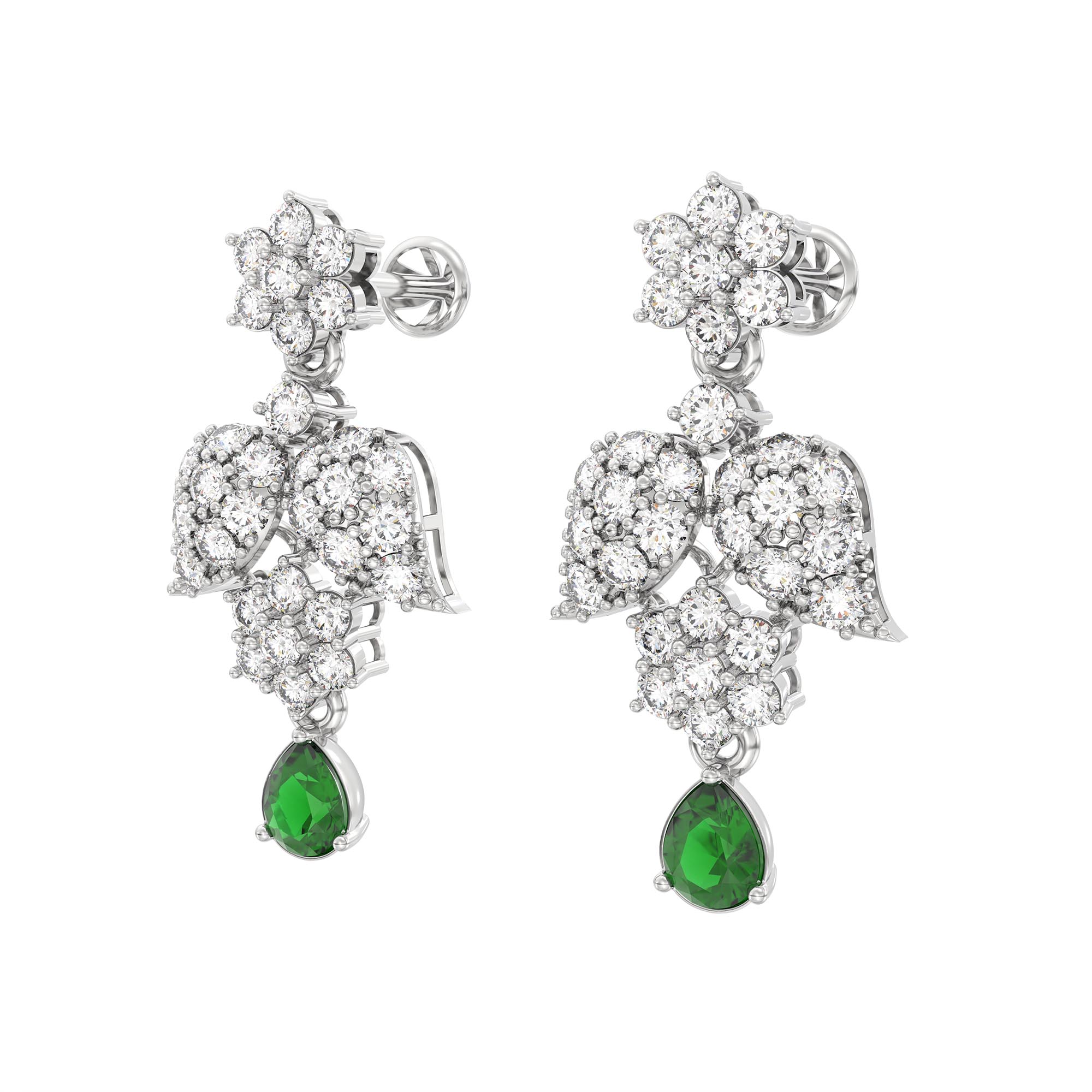Lab-Grown Diamond and Emerald Necklace and Earring Set in 18K White Gold – 3.03 Ct Diamonds thumbnail
