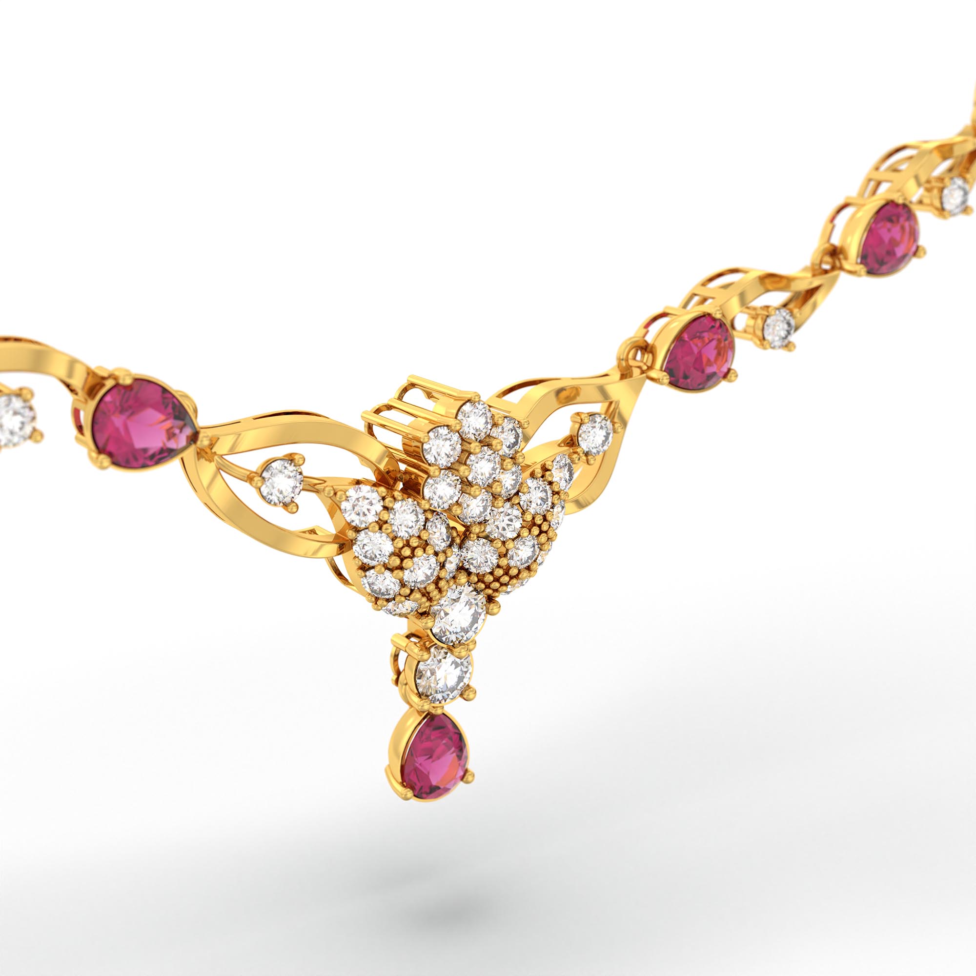 Lab-Grown Diamond and Ruby Necklace and Earring Set in 22K Yellow Gold – 3.07 Ct Diamonds thumbnail