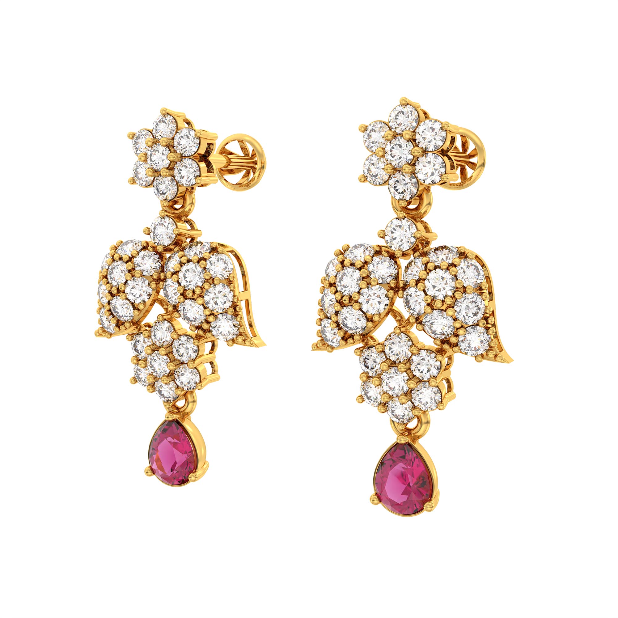 Lab-Grown Diamond and Ruby Necklace and Earring Set in 22K Yellow Gold – 3.07 Ct Diamonds thumbnail