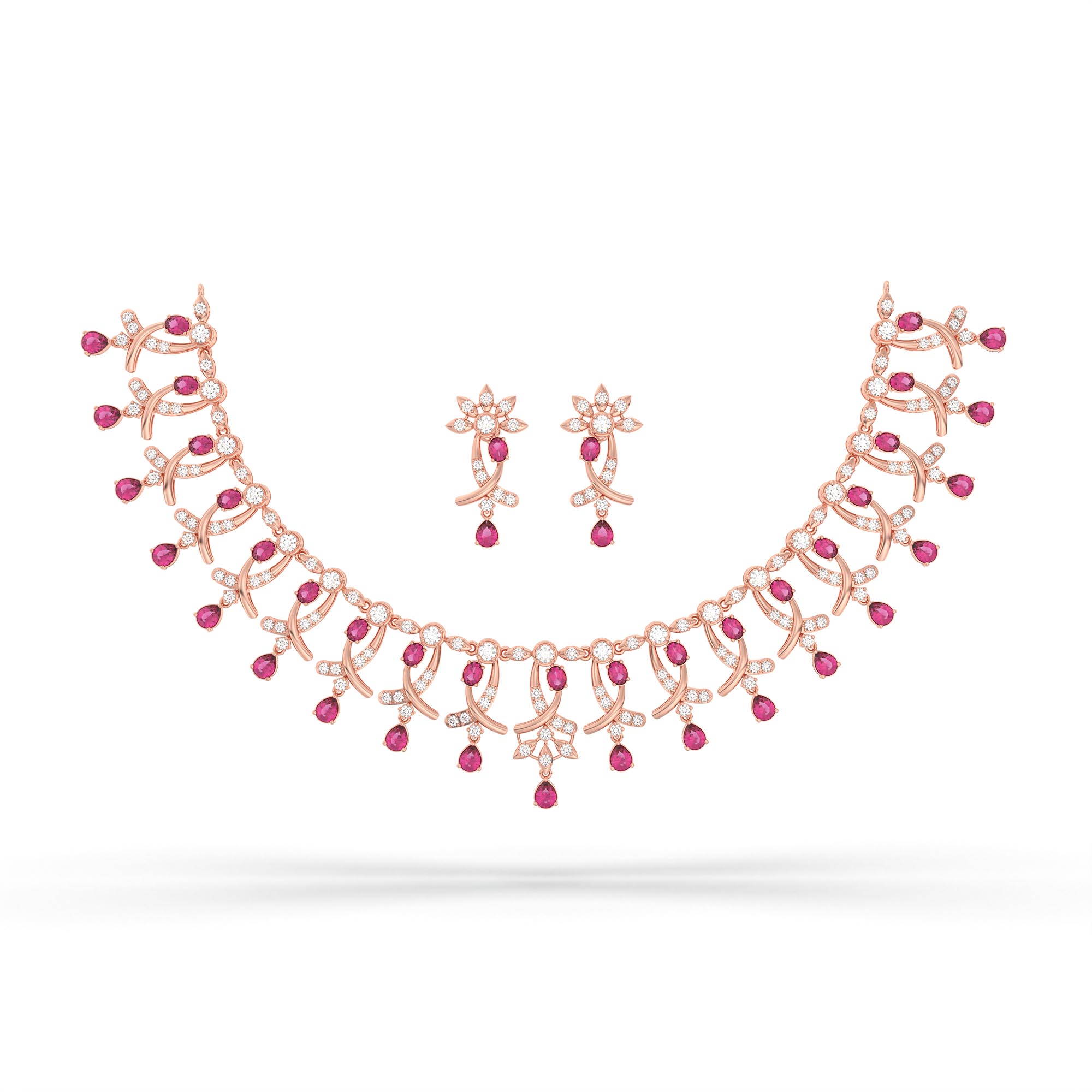 Lab-Grown Diamond and Ruby Necklace and Earring Set in 18K Rose Gold – 6.66 Ct Diamonds thumbnail