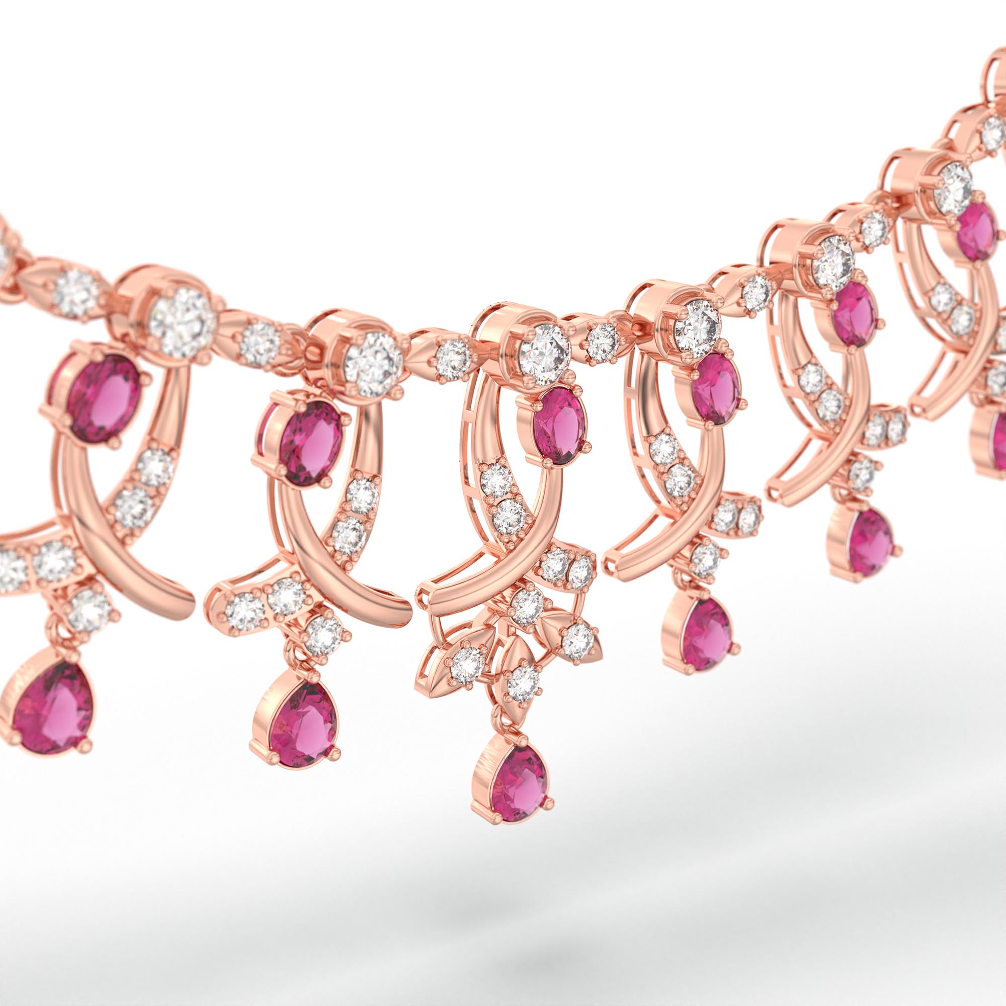 Lab-Grown Diamond and Ruby Necklace and Earring Set in 18K Rose Gold – 6.66 Ct Diamonds thumbnail