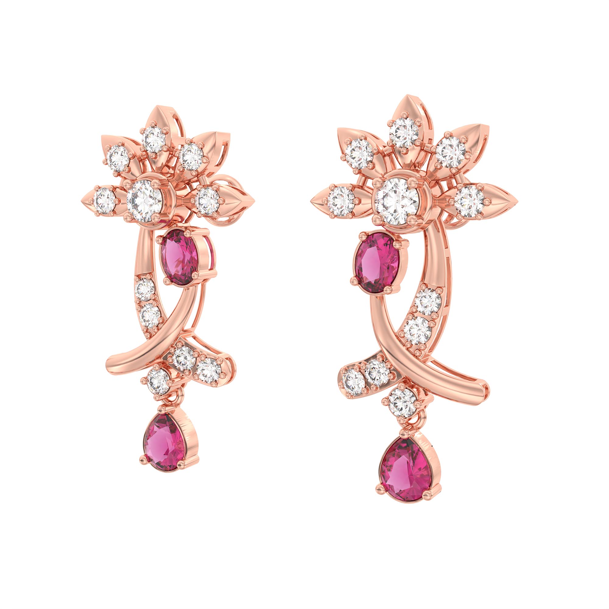 Lab-Grown Diamond and Ruby Necklace and Earring Set in 18K Rose Gold – 6.66 Ct Diamonds thumbnail