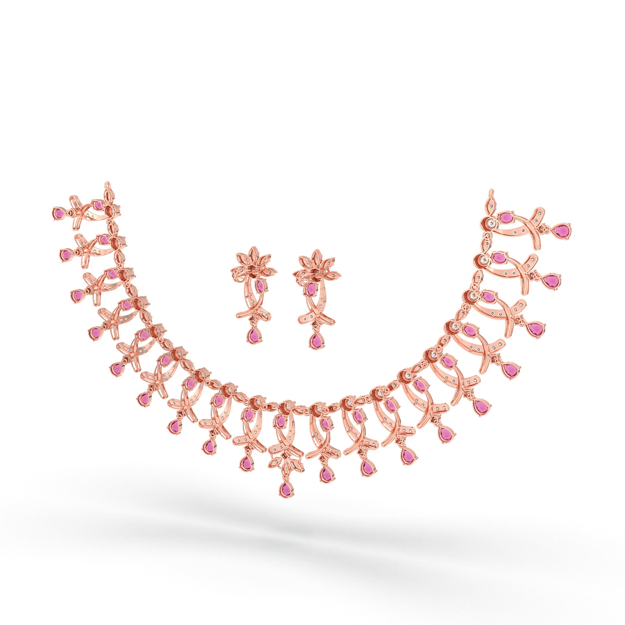 Lab-Grown Diamond and Ruby Necklace and Earring Set in 18K Rose Gold – 6.66 Ct Diamonds thumbnail