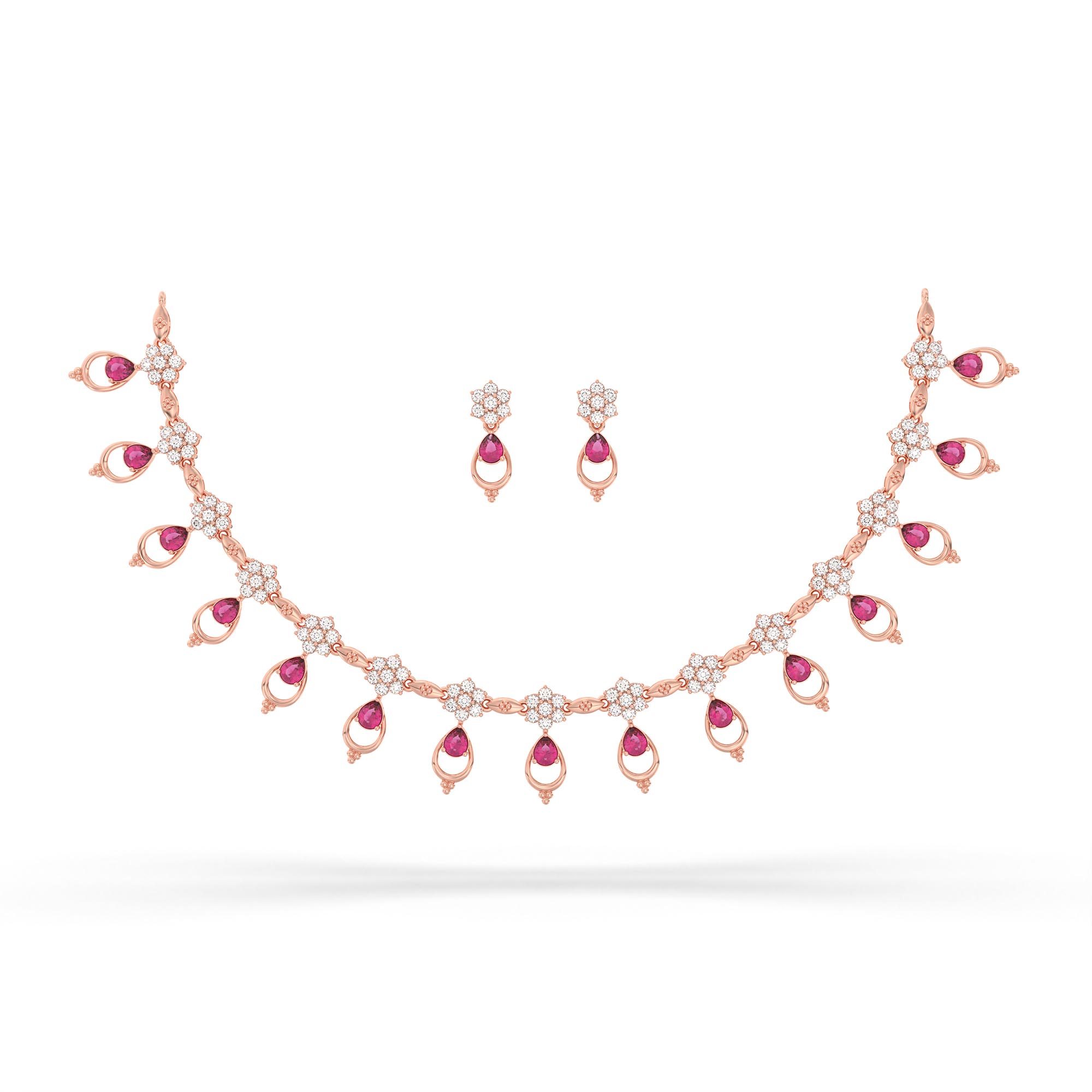 Lab-Grown Diamond and Ruby Necklace and Earring Set in 18K Rose Gold – 4.17 Ct Diamonds thumbnail