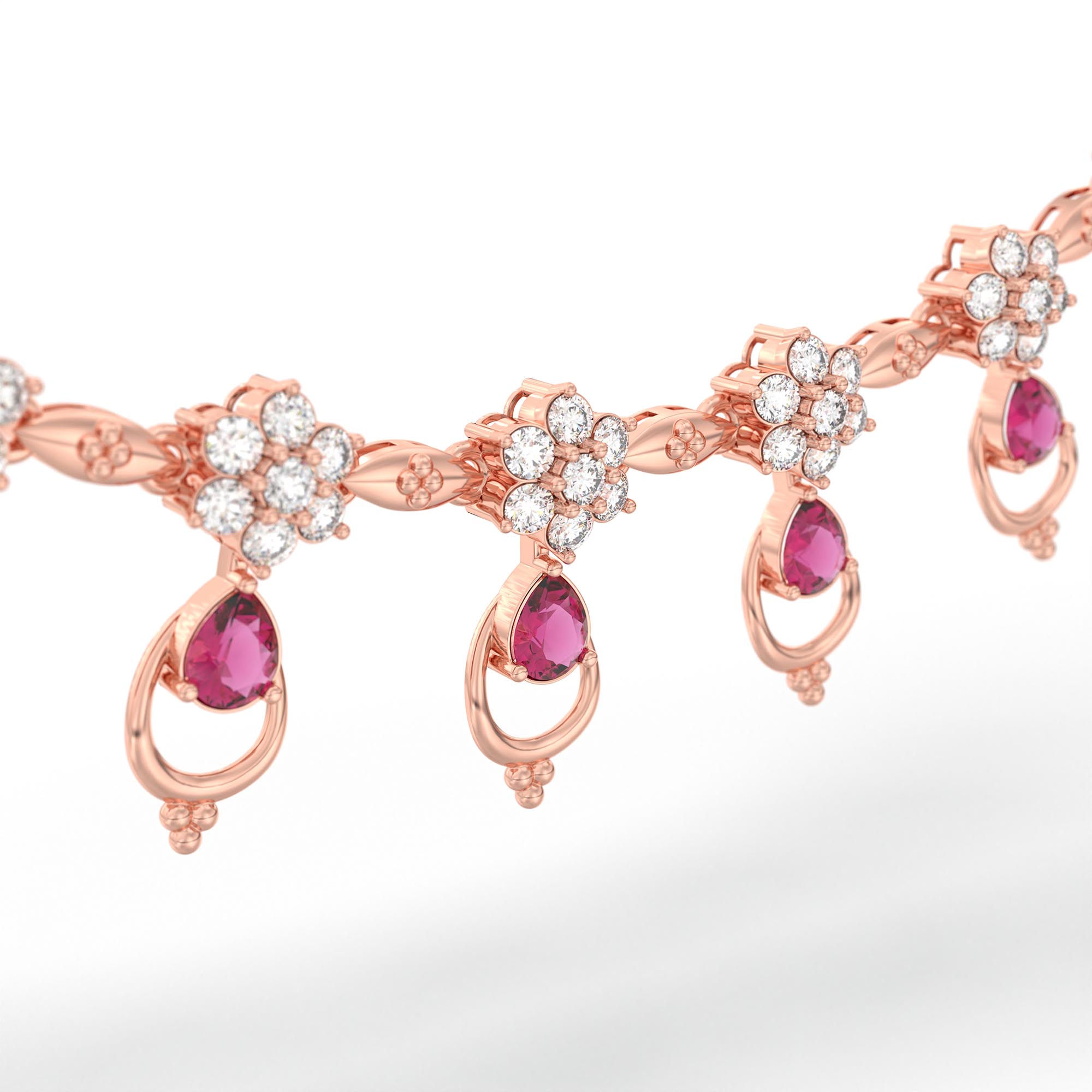 Lab-Grown Diamond and Ruby Necklace and Earring Set in 18K Rose Gold – 4.17 Ct Diamonds thumbnail