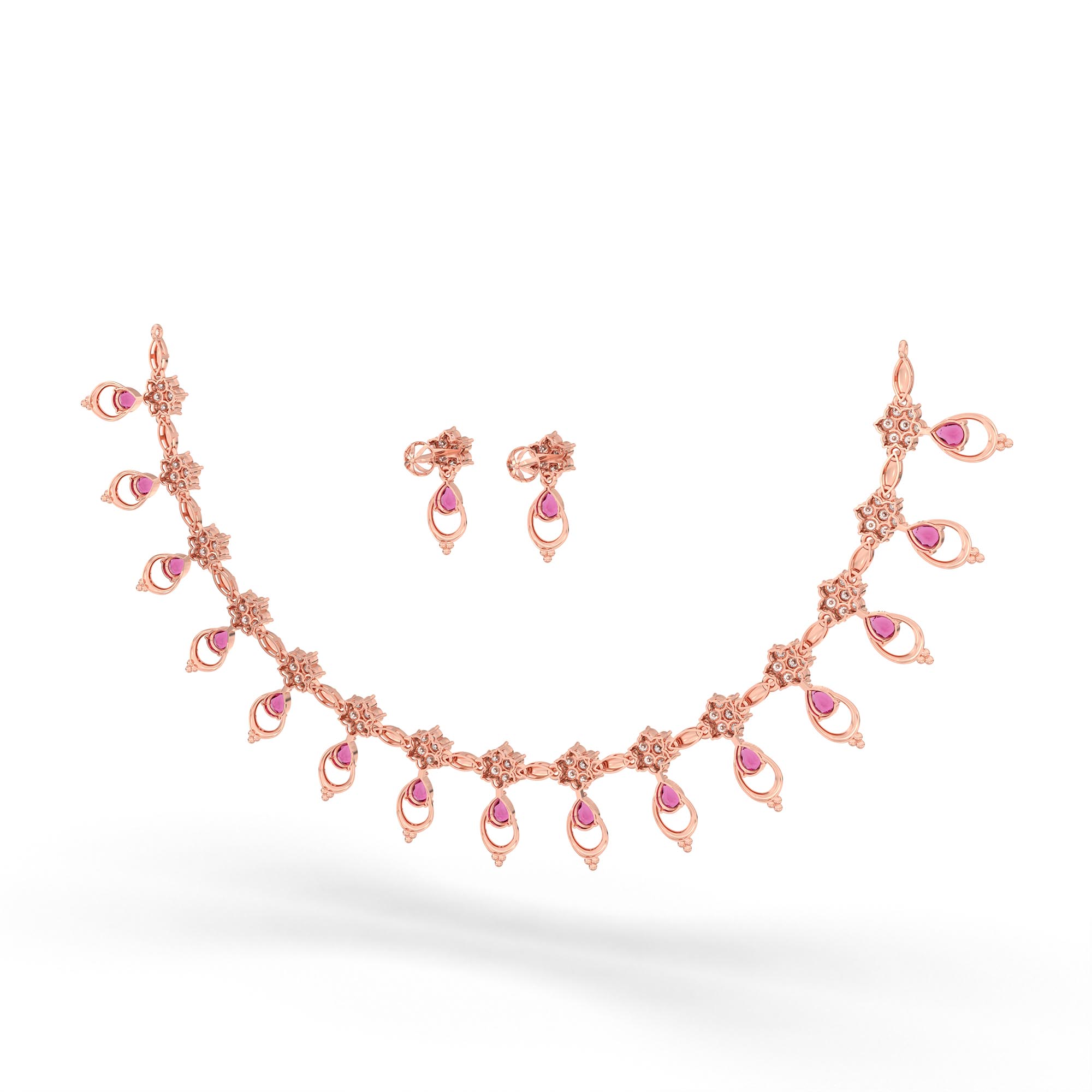 Lab-Grown Diamond and Ruby Necklace and Earring Set in 18K Rose Gold – 4.17 Ct Diamonds thumbnail