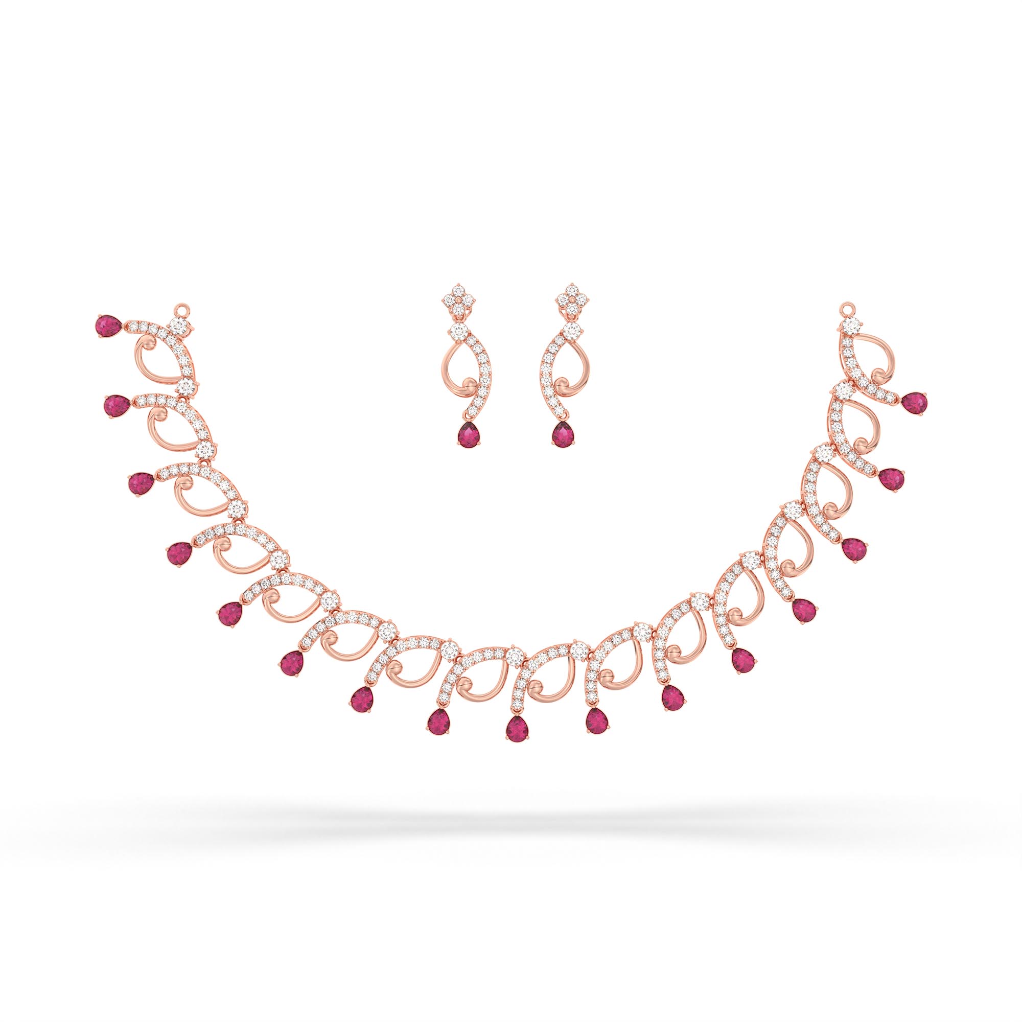 Lab-Grown Diamond and Ruby Necklace and Earring Set in 18K Rose Gold – 6.26 Ct Diamonds thumbnail