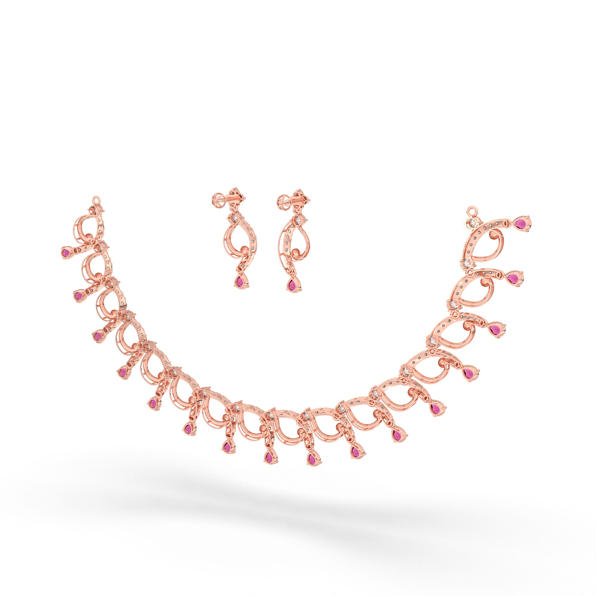 Lab-Grown Diamond and Ruby Necklace and Earring Set in 18K Rose Gold – 6.26 Ct Diamonds thumbnail