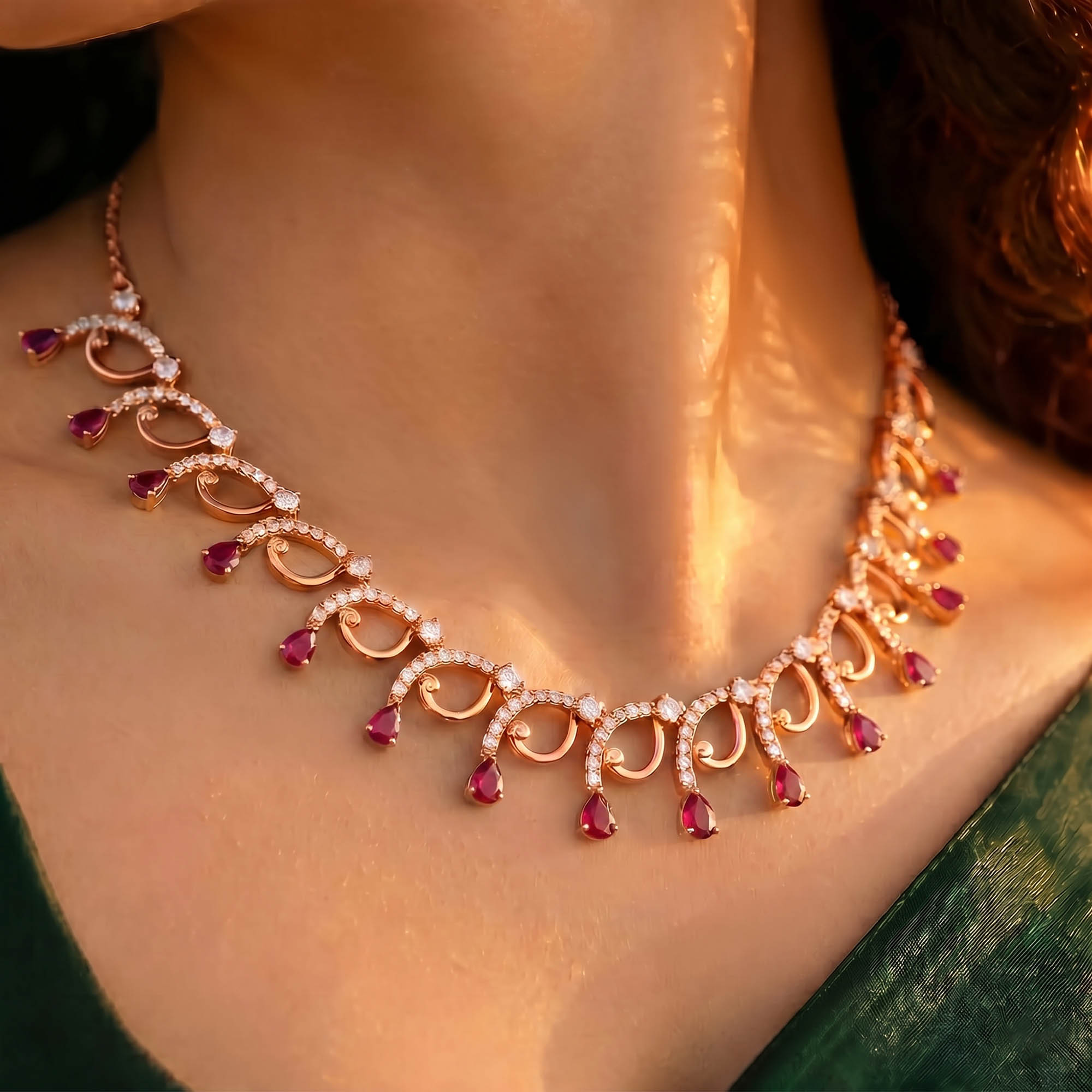 Lab-Grown Diamond and Ruby Necklace and Earring Set in 18K Rose Gold – 6.26 Ct Diamonds thumbnail