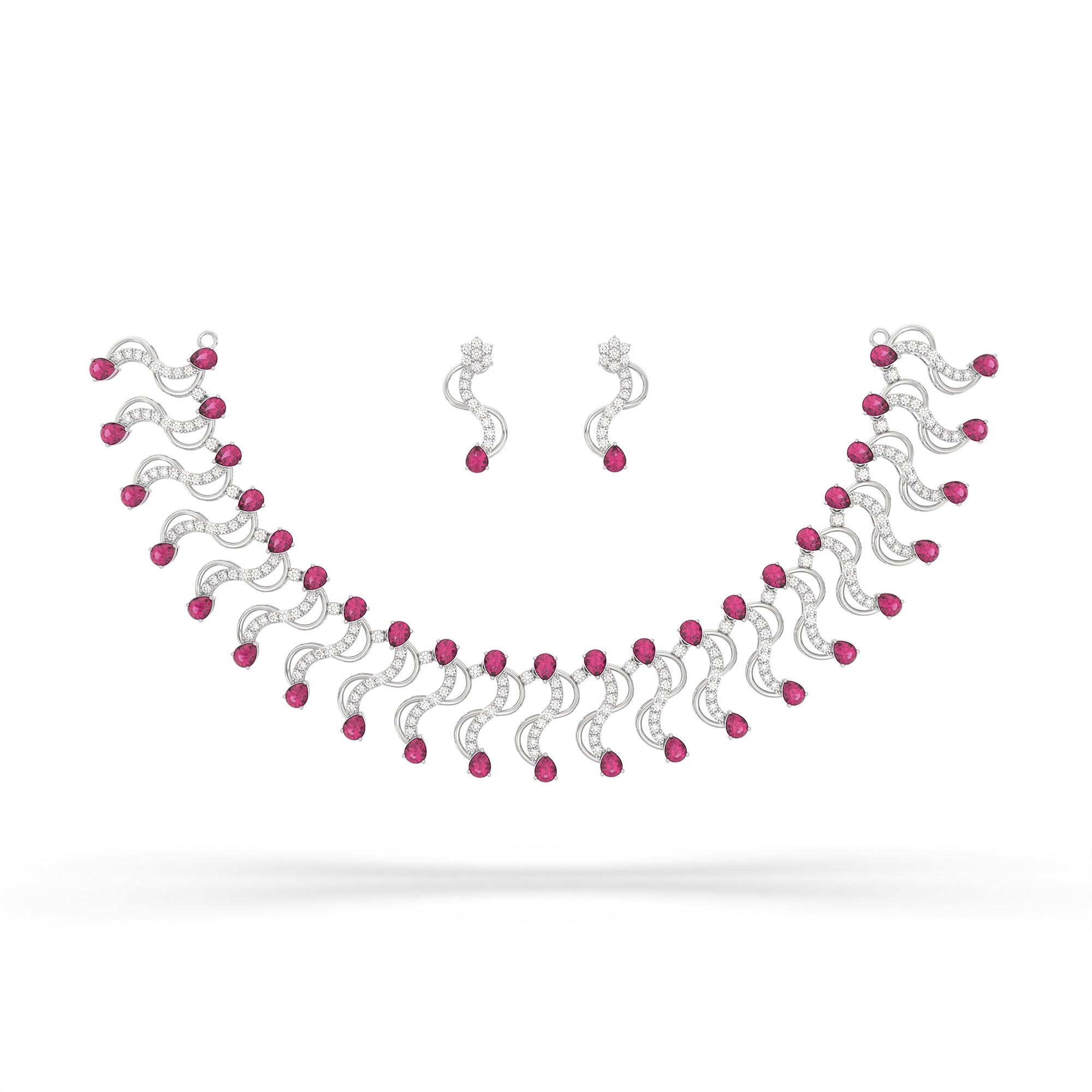 Lab-Grown Diamond and Ruby Necklace and Earring Set in 18K White Gold – 6.05 Ct Diamonds thumbnail