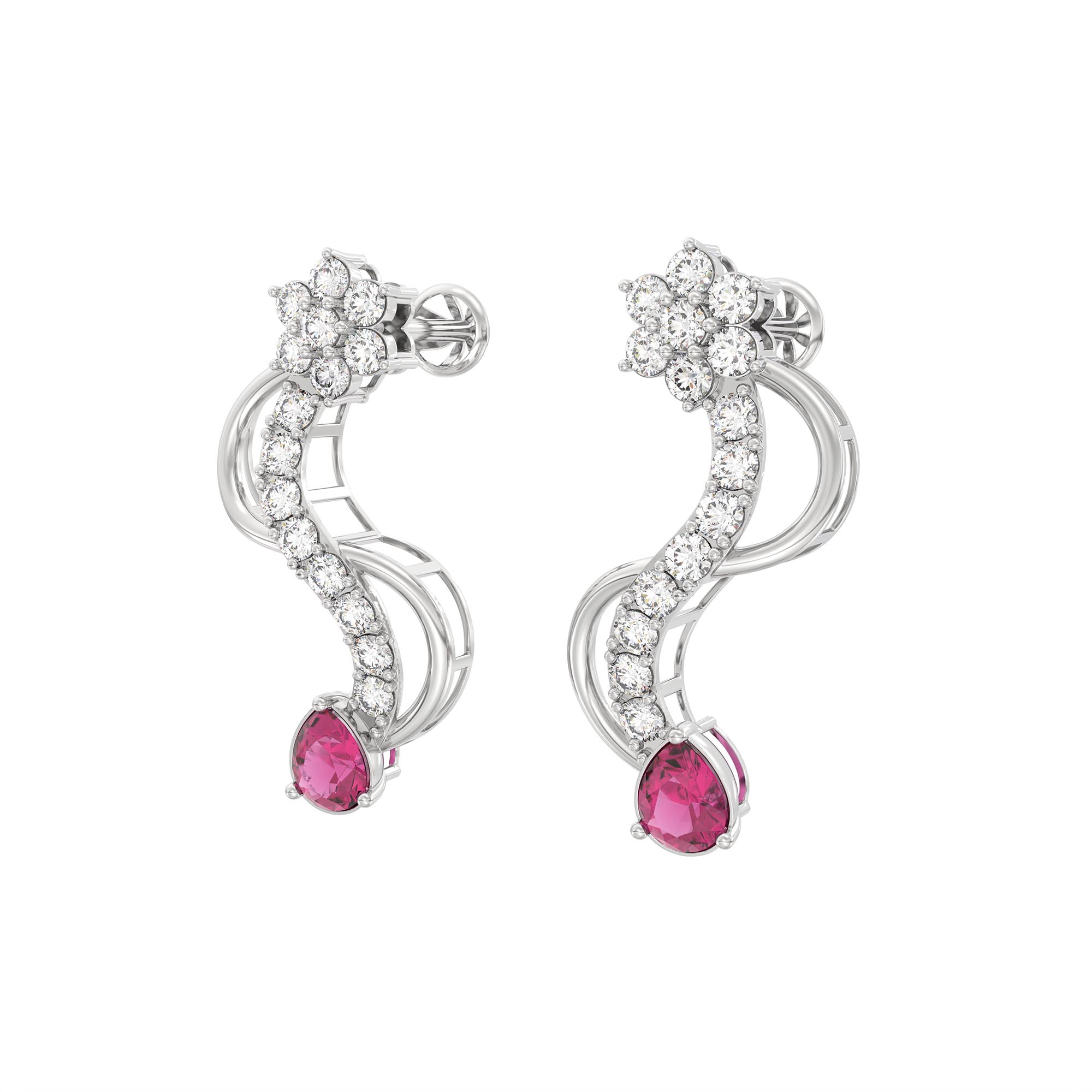 Lab-Grown Diamond and Ruby Necklace and Earring Set in 18K White Gold – 6.05 Ct Diamonds thumbnail