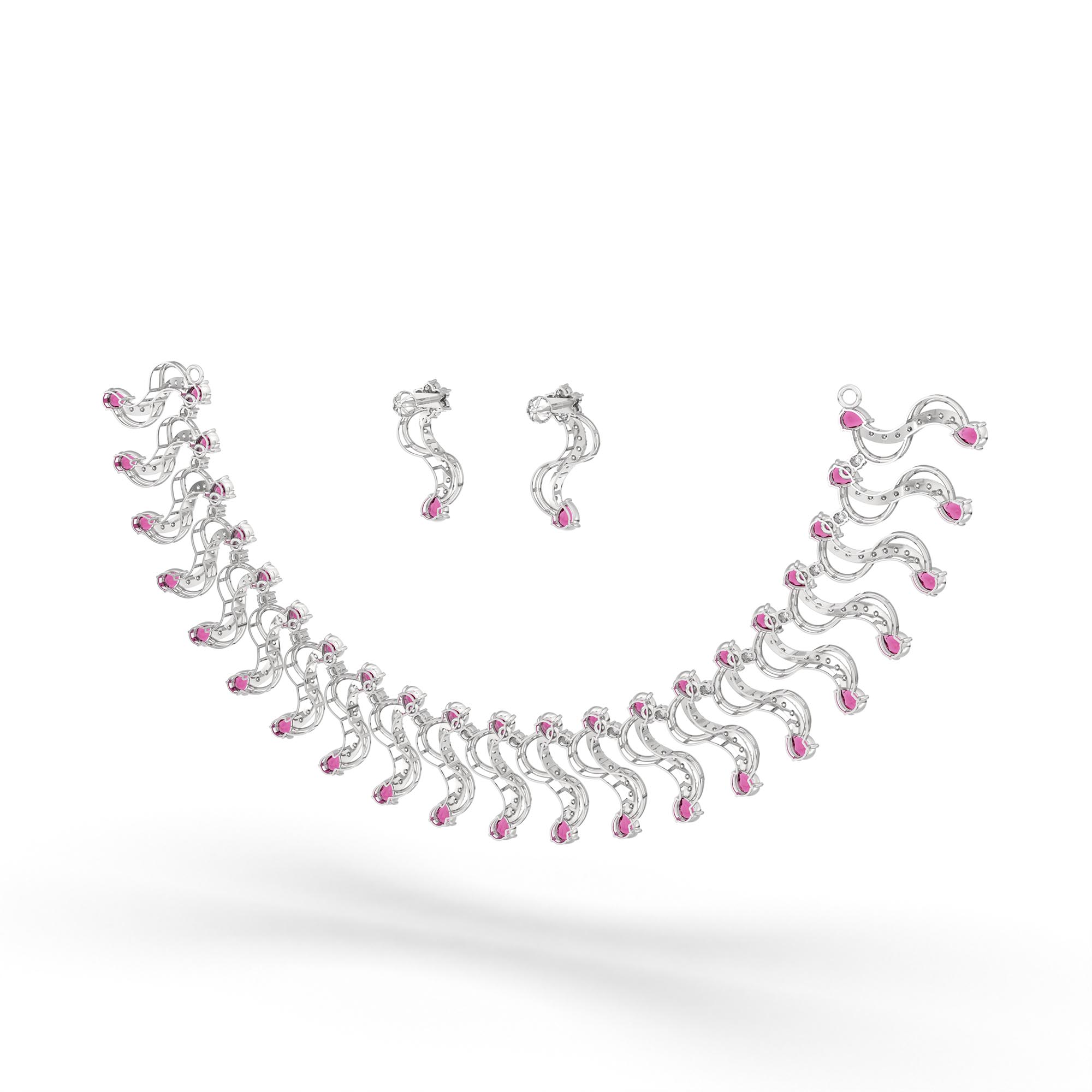 Lab-Grown Diamond and Ruby Necklace and Earring Set in 18K White Gold – 6.05 Ct Diamonds thumbnail