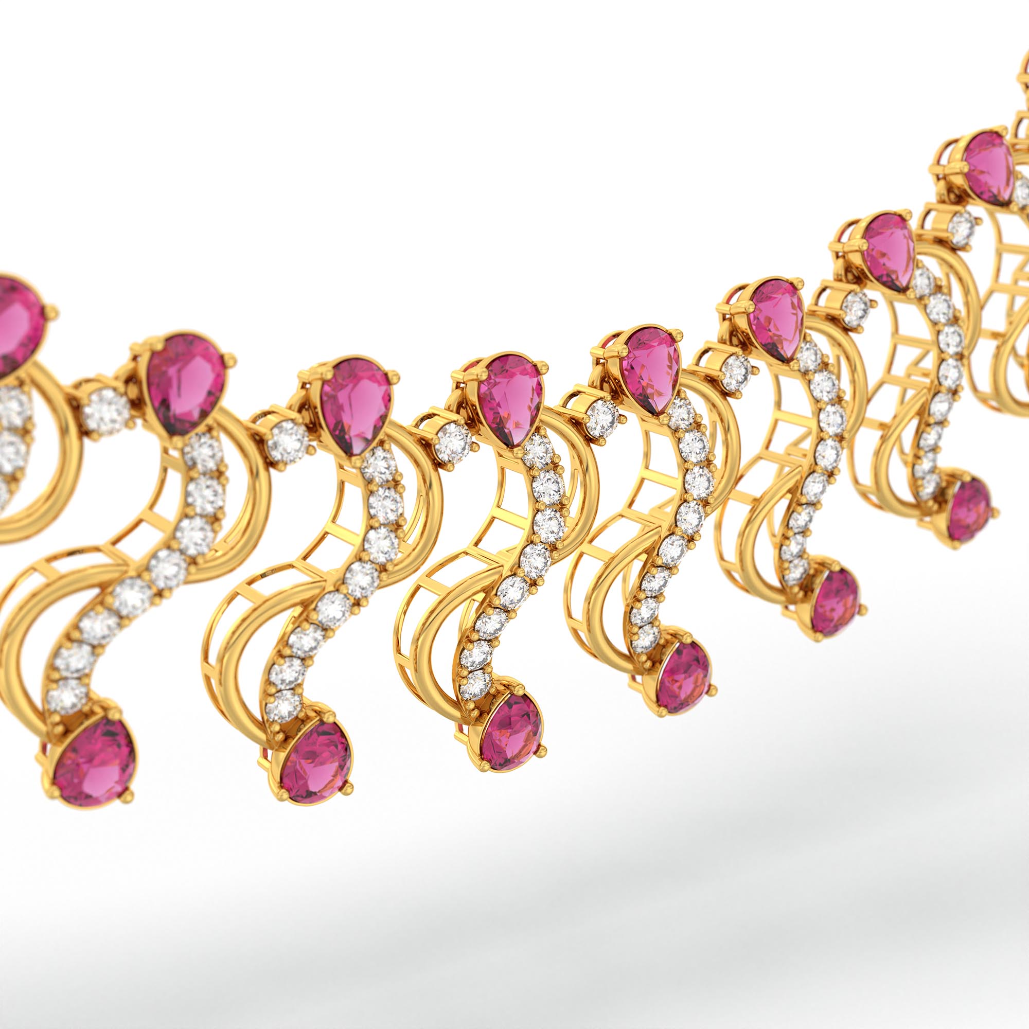 Lab-Grown Diamond and Ruby Necklace and Earring Set in 22K Yellow Gold – 6.05 Ct Diamonds thumbnail
