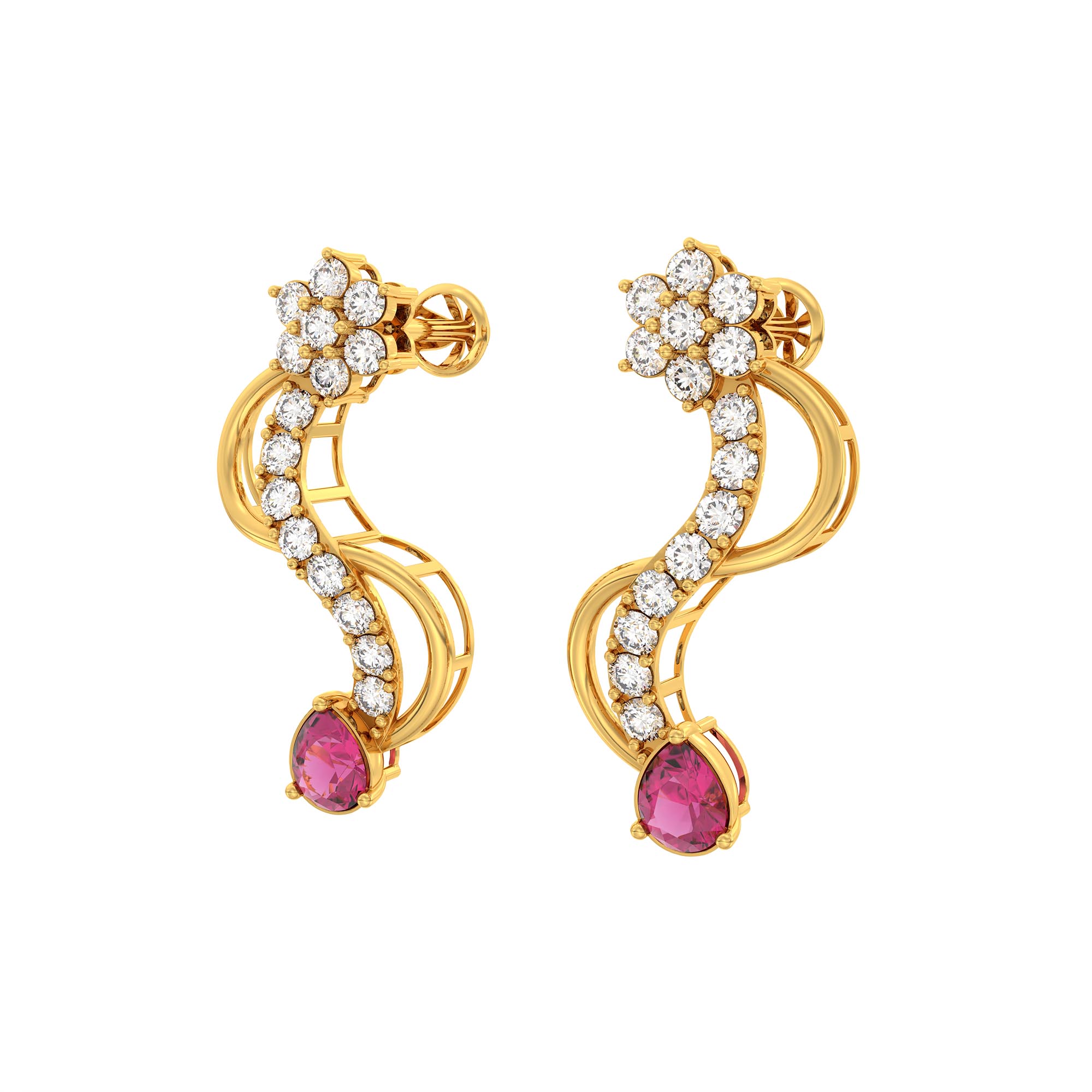 Lab-Grown Diamond and Ruby Necklace and Earring Set in 22K Yellow Gold – 6.05 Ct Diamonds thumbnail
