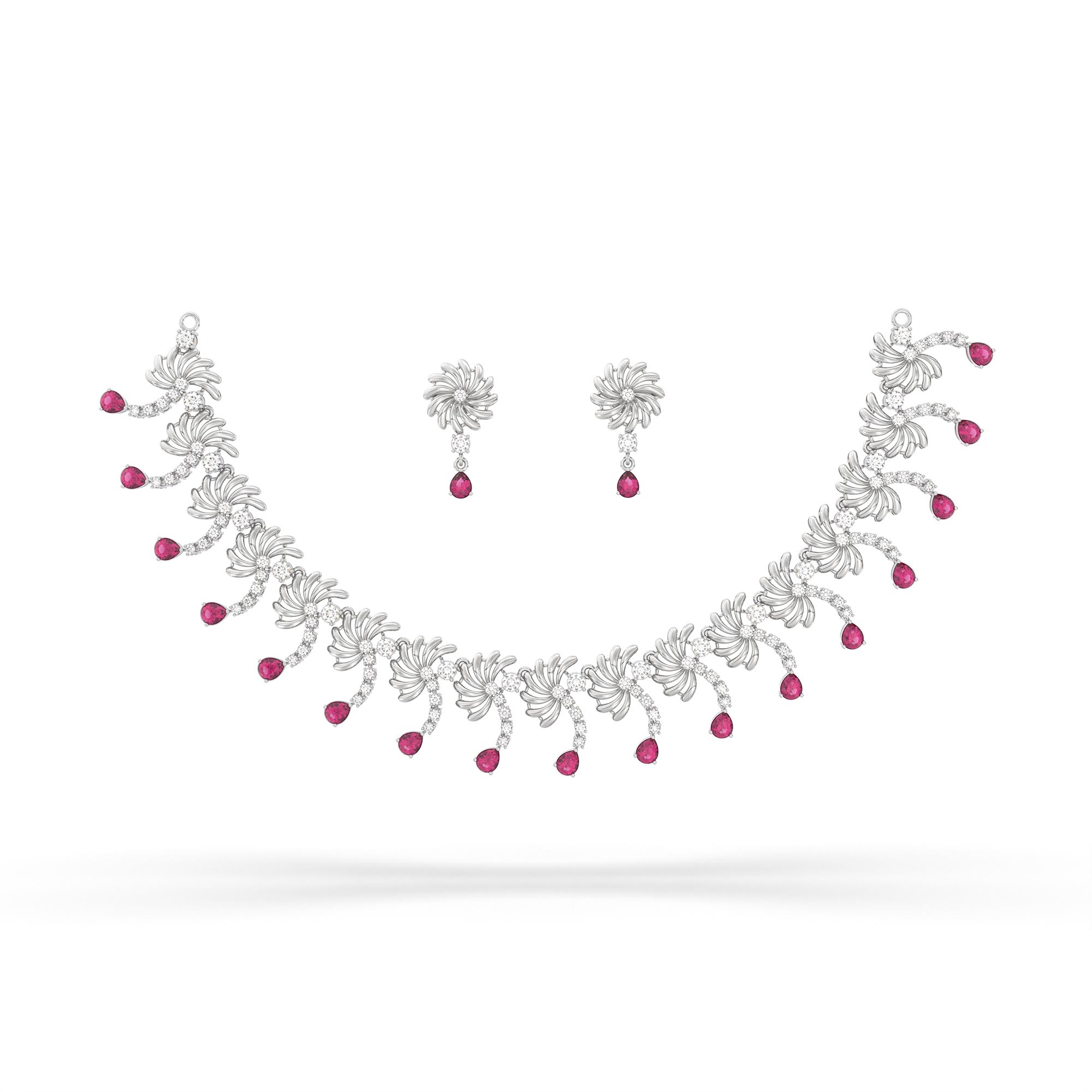 Lab-Grown Diamond and Ruby Necklace and Earring Set in 18K White Gold – 4.7 Ct Diamonds thumbnail