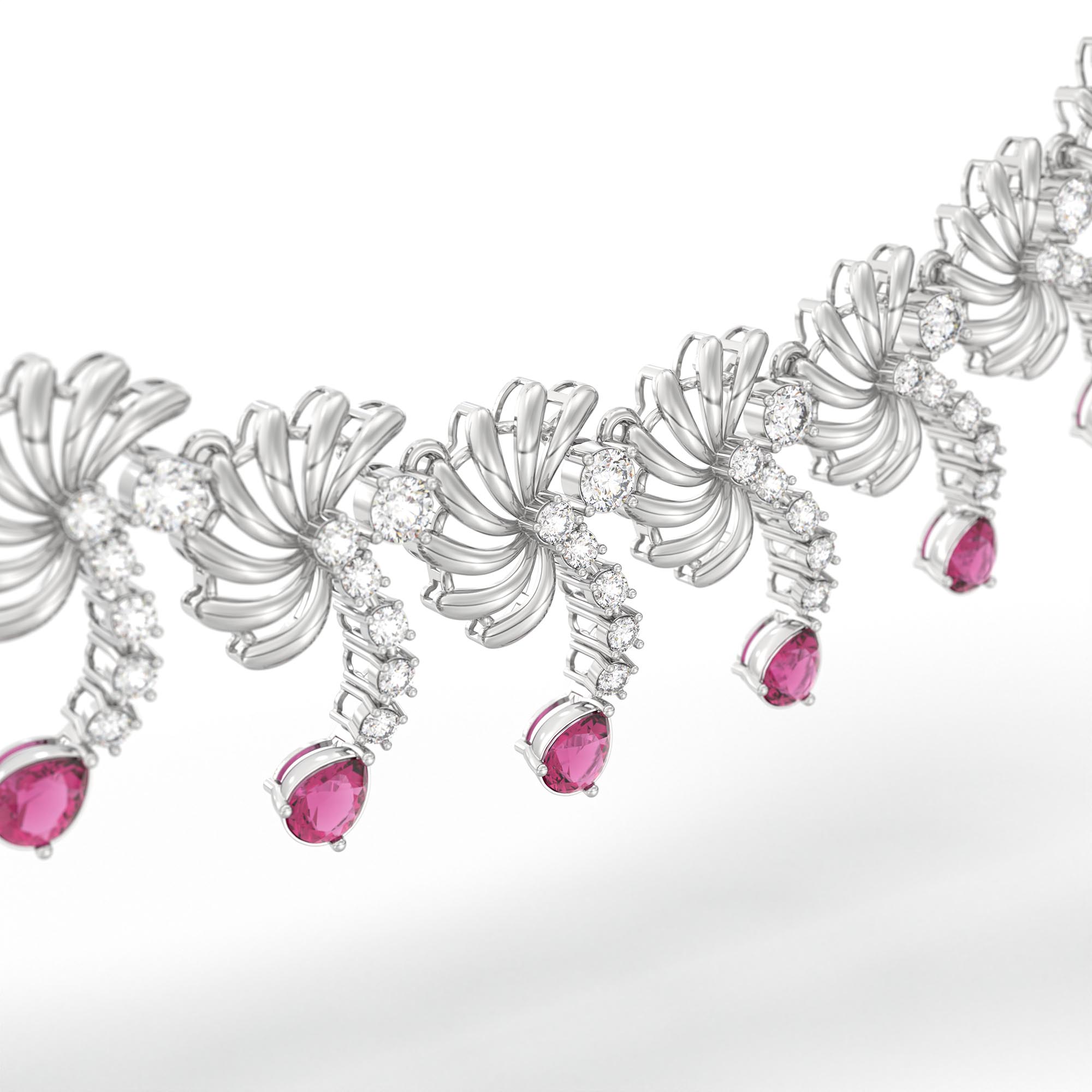 Lab-Grown Diamond and Ruby Necklace and Earring Set in 18K White Gold – 4.7 Ct Diamonds thumbnail