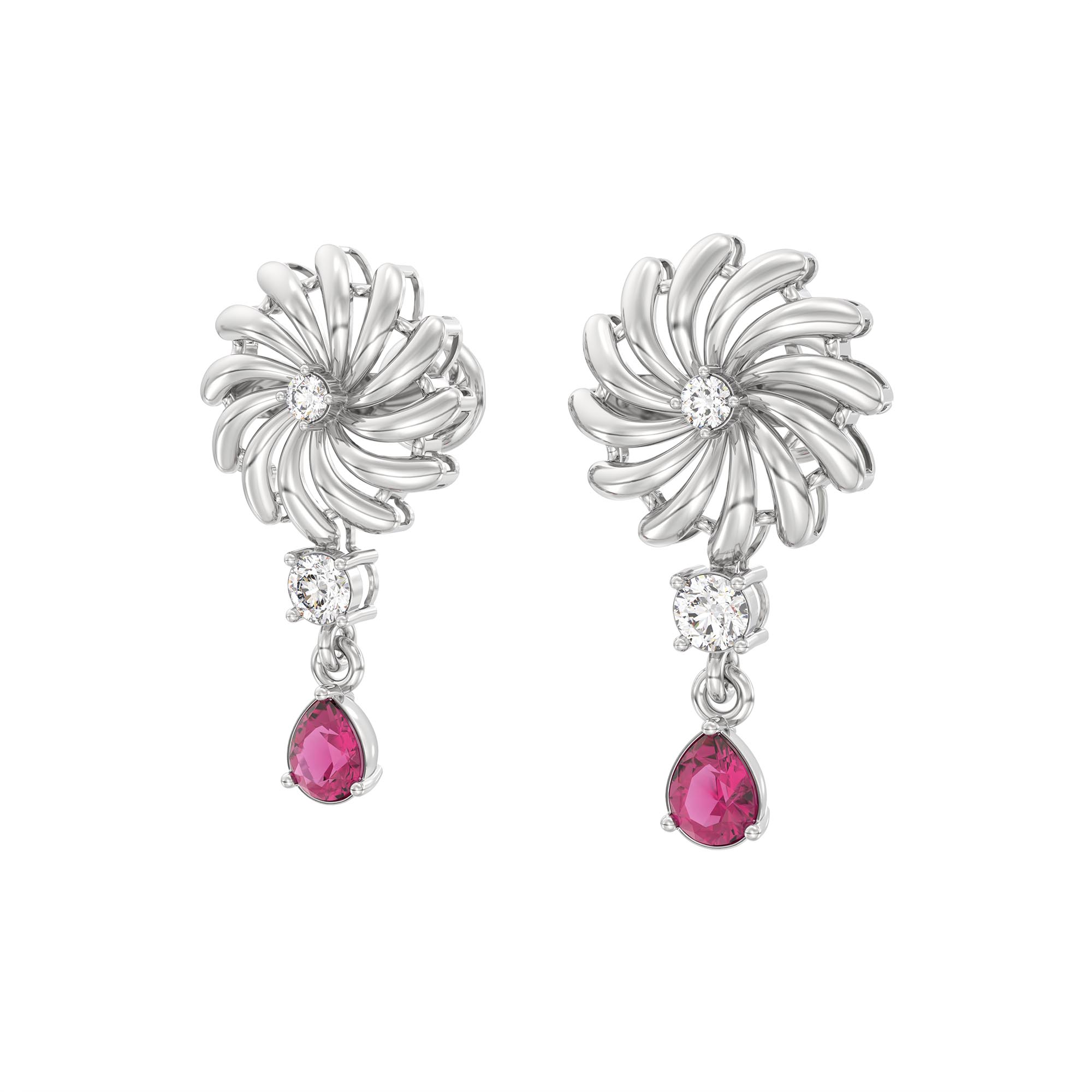 Lab-Grown Diamond and Ruby Necklace and Earring Set in 18K White Gold – 4.7 Ct Diamonds thumbnail