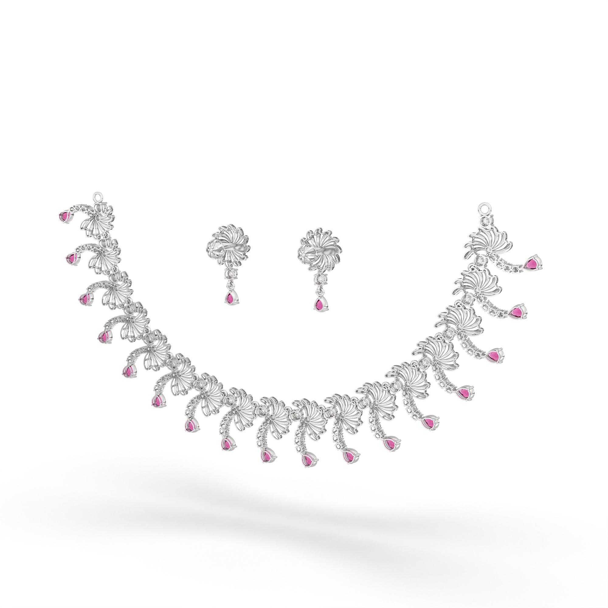 Lab-Grown Diamond and Ruby Necklace and Earring Set in 18K White Gold – 4.7 Ct Diamonds thumbnail