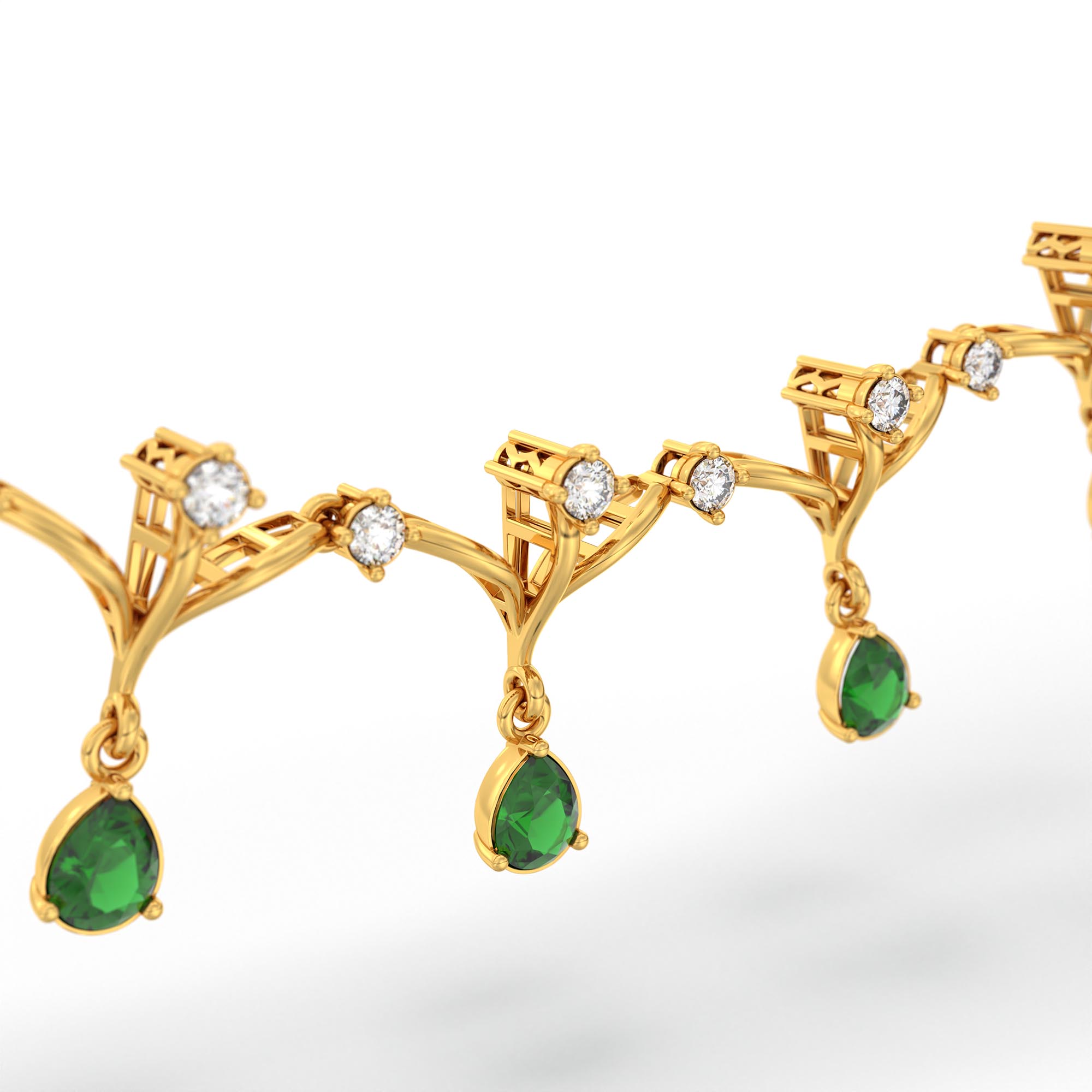 Lab-Grown Diamond and Emerald Necklace and Earring Set in 22K Yellow Gold – 1.16 Ct Diamonds thumbnail