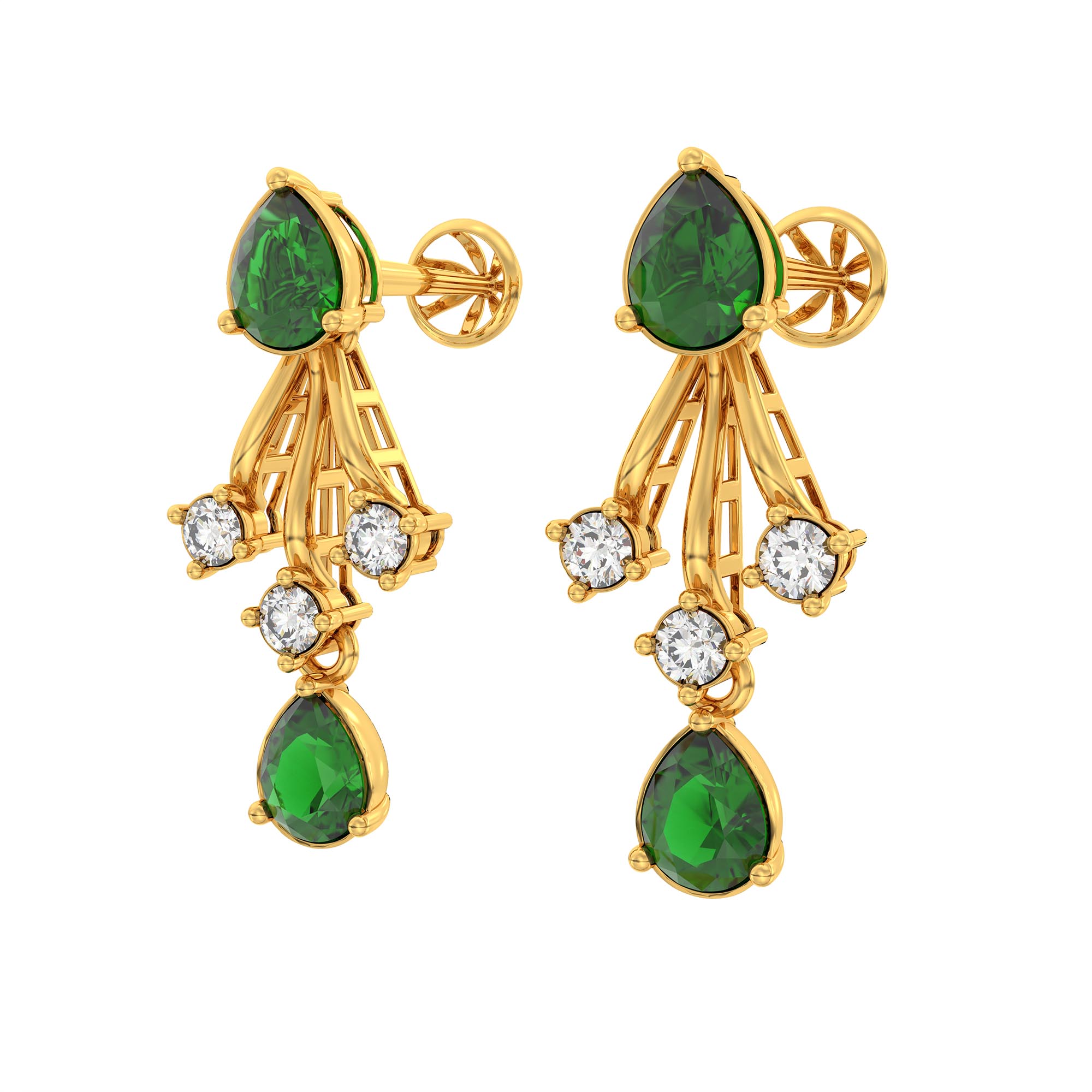 Lab-Grown Diamond and Emerald Necklace and Earring Set in 22K Yellow Gold – 1.16 Ct Diamonds thumbnail