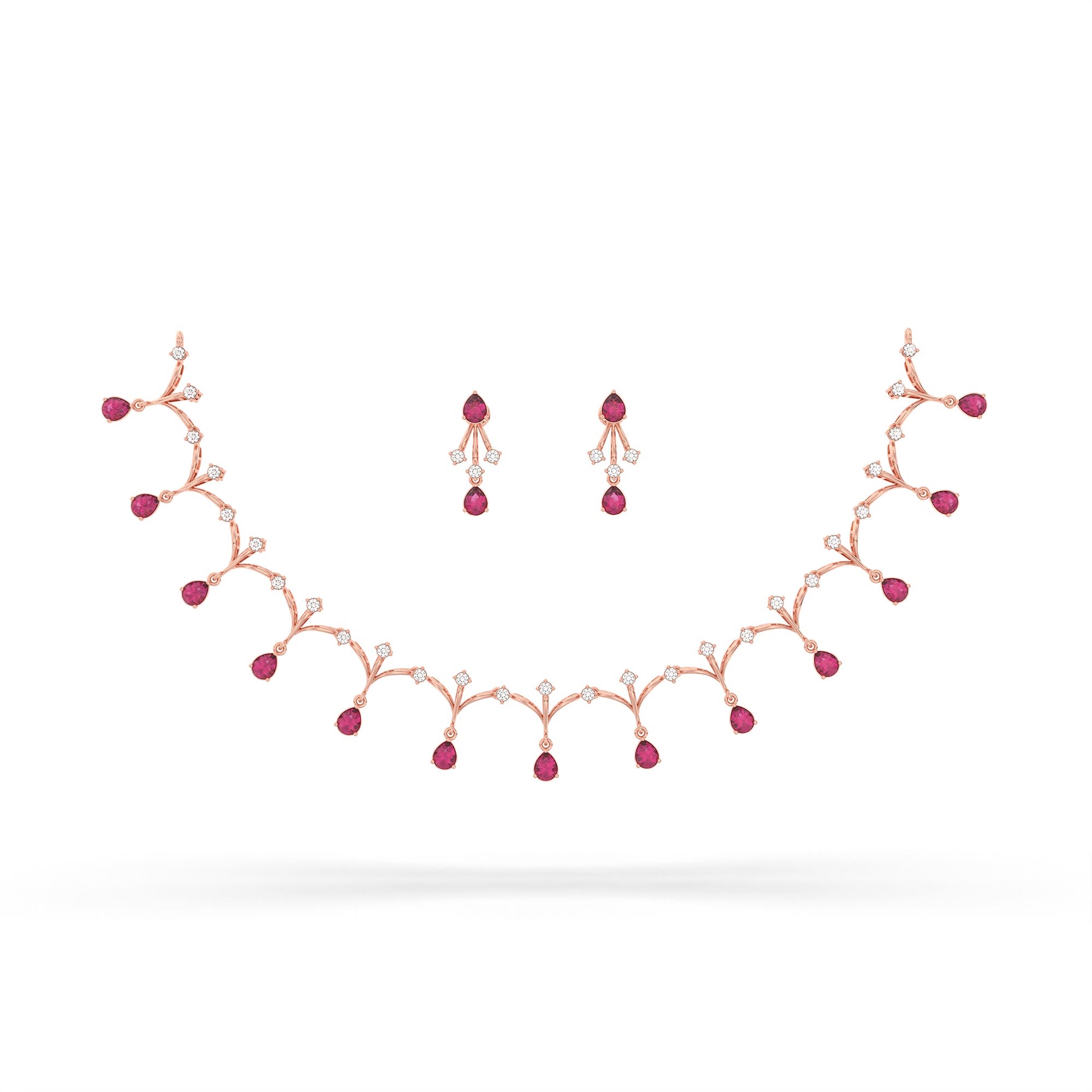 Lab-Grown Diamond and Ruby Necklace and Earring Set in 18K Rose Gold – 1.16 Ct Diamonds thumbnail