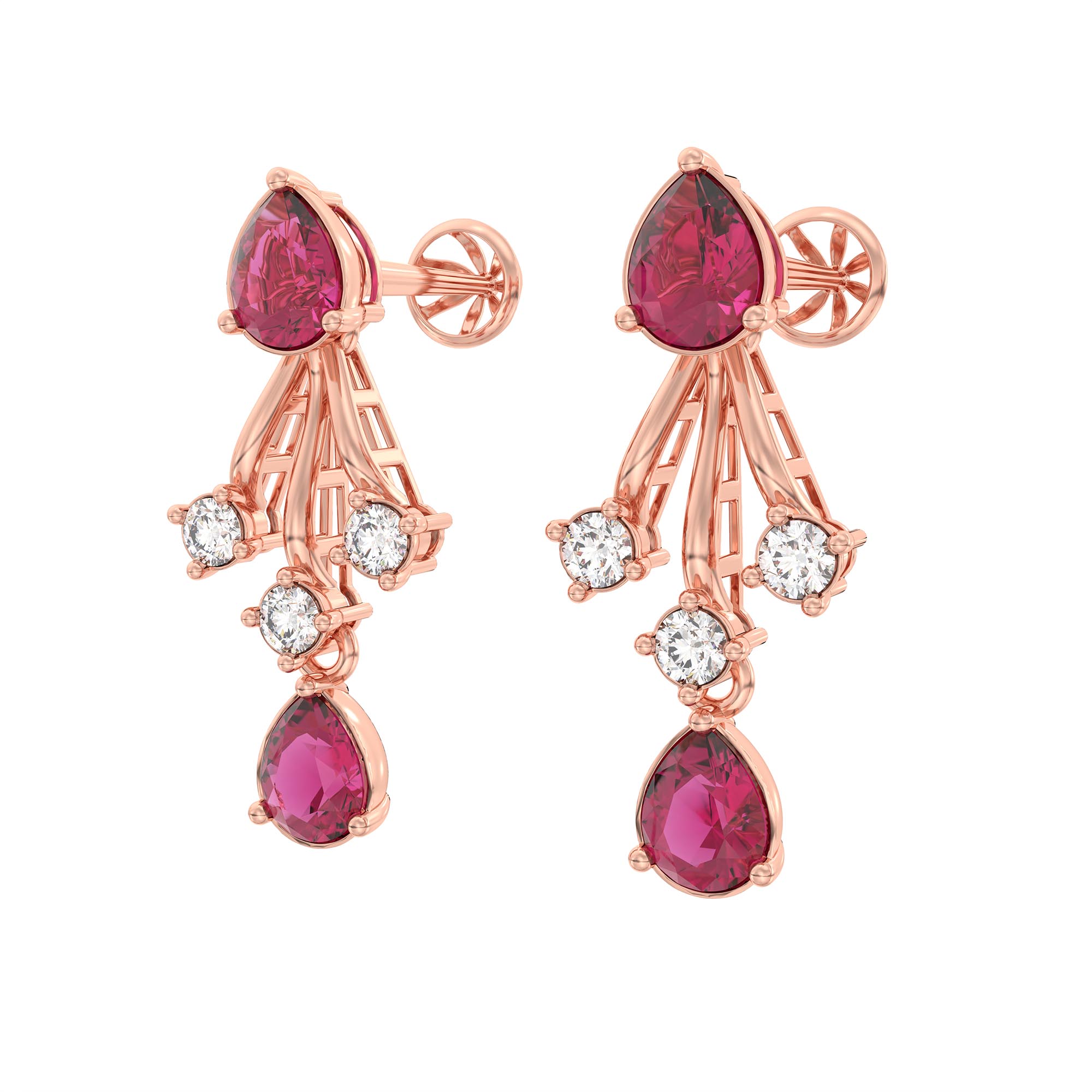 Lab-Grown Diamond and Ruby Necklace and Earring Set in 18K Rose Gold – 1.16 Ct Diamonds thumbnail