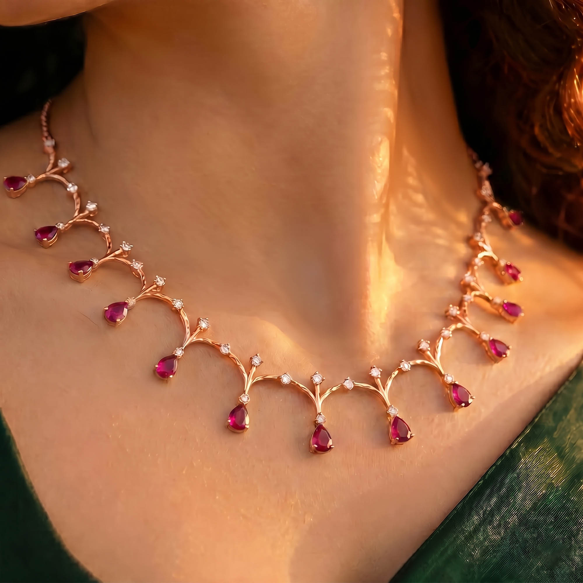 Lab-Grown Diamond and Ruby Necklace and Earring Set in 18K Rose Gold – 1.16 Ct Diamonds thumbnail