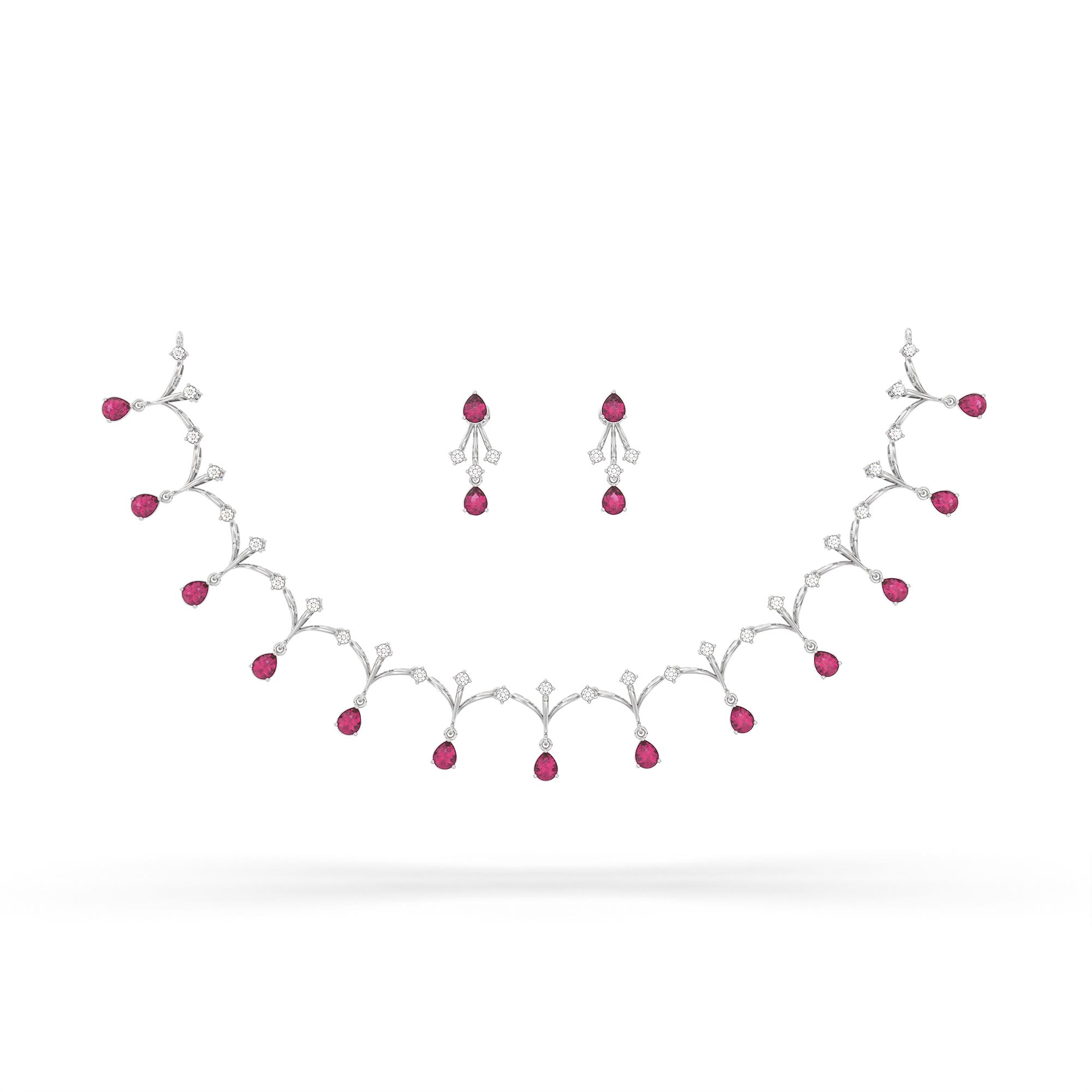 Lab-Grown Diamond and Ruby Necklace and Earring Set in 18K White Gold – 1.16 Ct Diamonds thumbnail