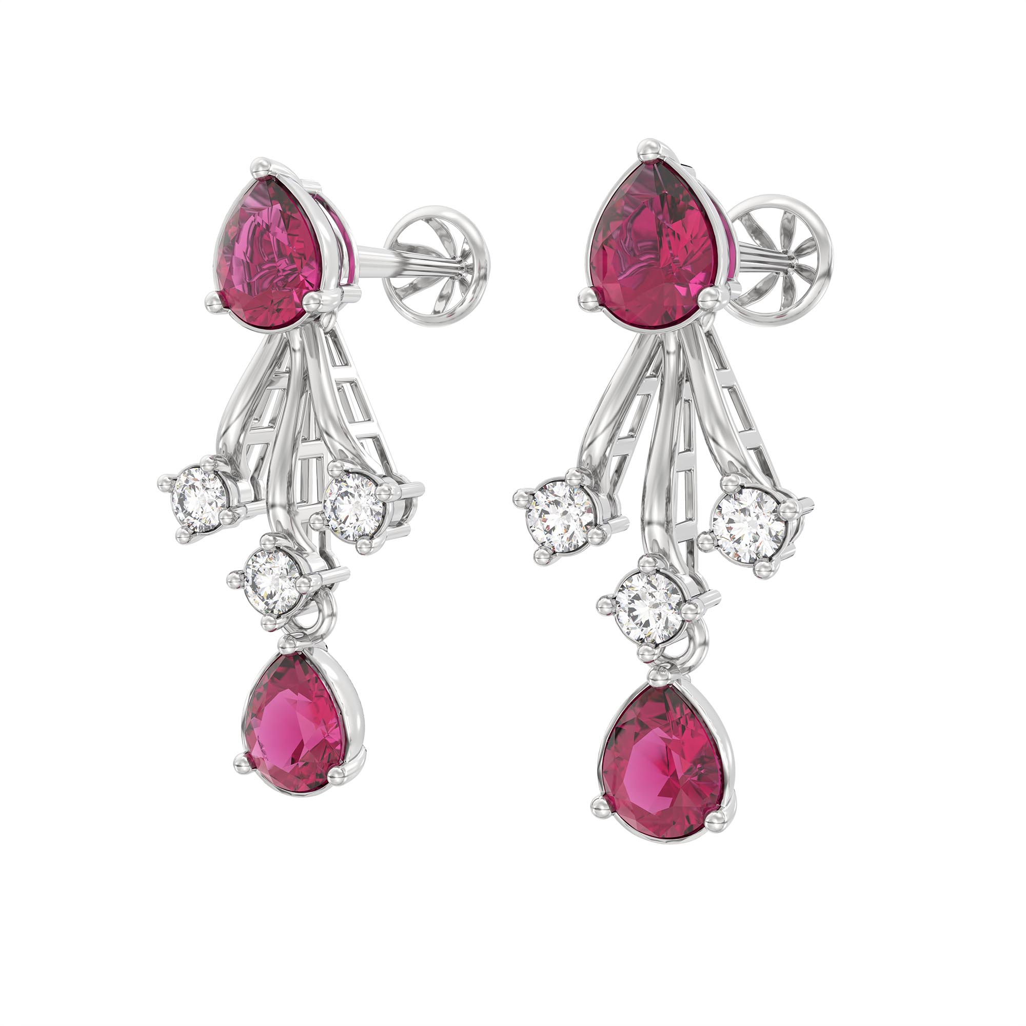 Lab-Grown Diamond and Ruby Necklace and Earring Set in 18K White Gold – 1.16 Ct Diamonds thumbnail
