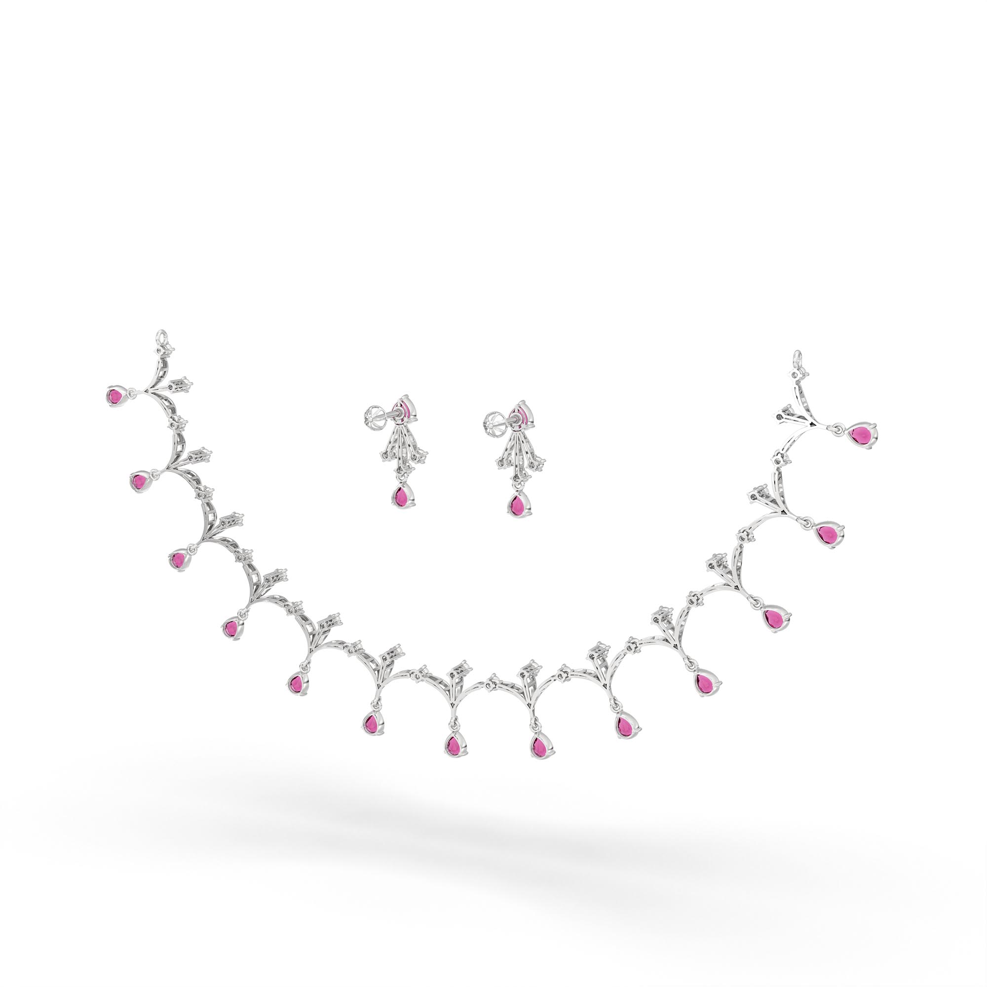 Lab-Grown Diamond and Ruby Necklace and Earring Set in 18K White Gold – 1.16 Ct Diamonds thumbnail