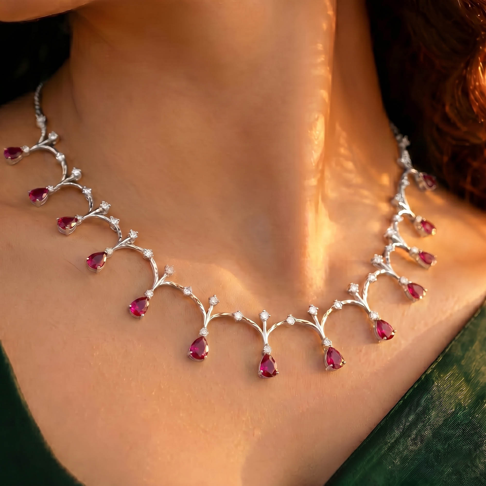 Lab-Grown Diamond and Ruby Necklace and Earring Set in 18K White Gold – 1.16 Ct Diamonds thumbnail