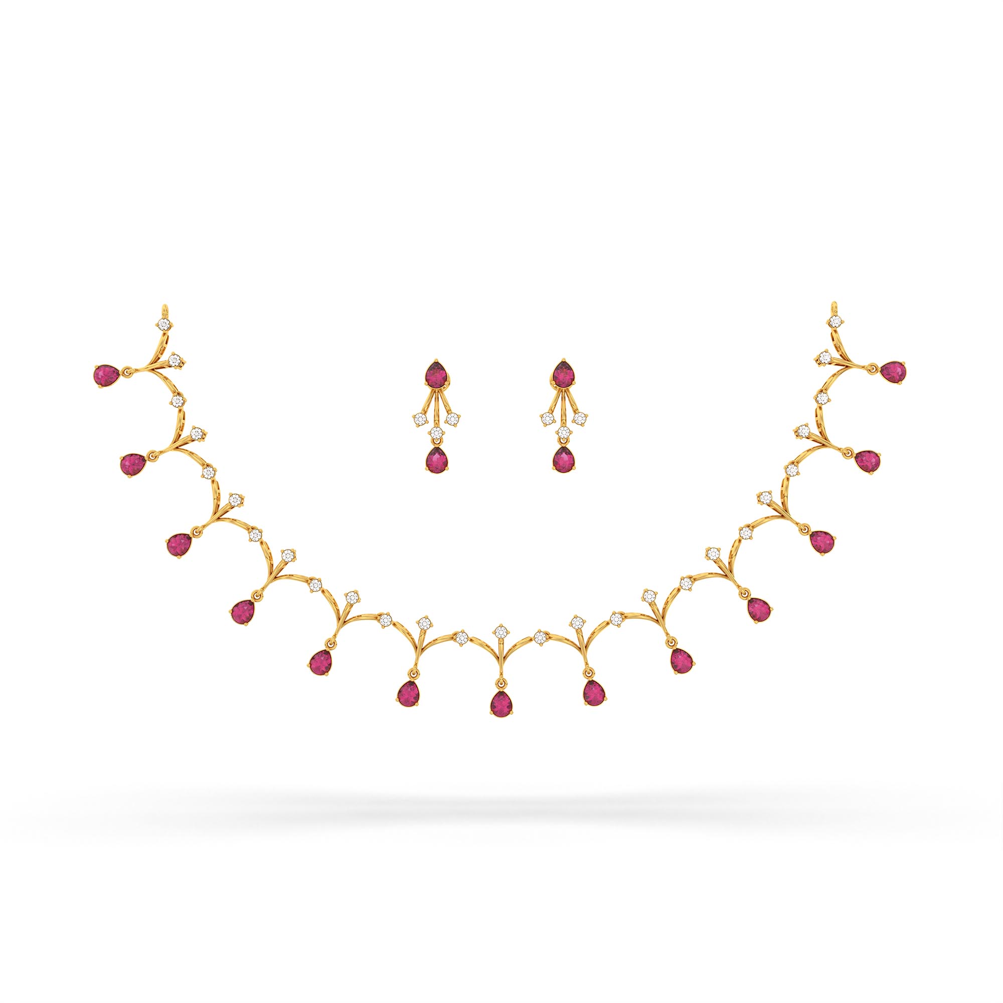 Lab-Grown Diamond and Ruby Necklace and Earring Set in 22K Yellow Gold – 1.16 Ct Diamonds thumbnail
