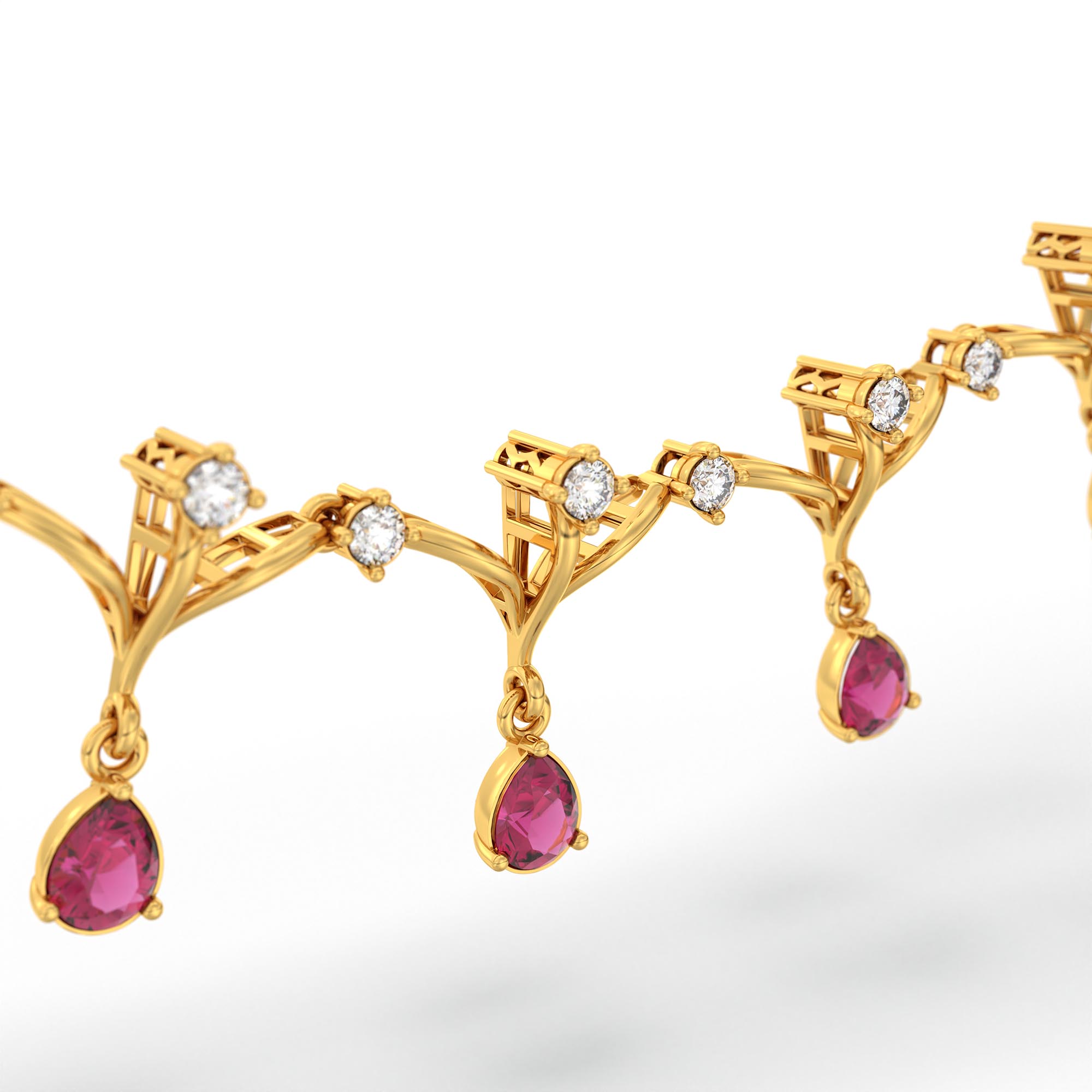 Lab-Grown Diamond and Ruby Necklace and Earring Set in 22K Yellow Gold – 1.16 Ct Diamonds thumbnail