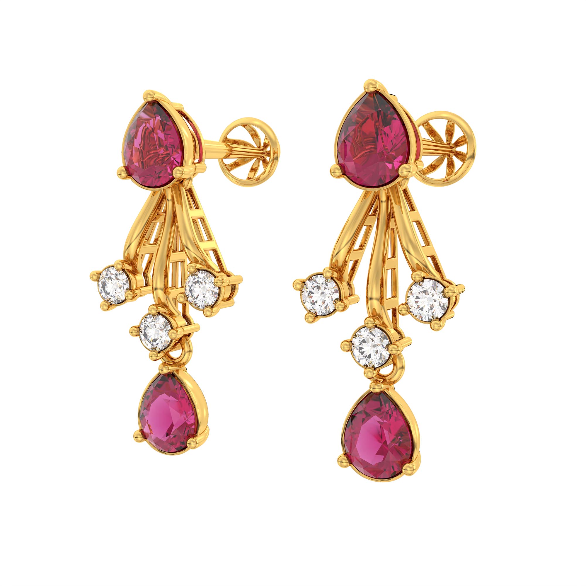 Lab-Grown Diamond and Ruby Necklace and Earring Set in 22K Yellow Gold – 1.16 Ct Diamonds thumbnail