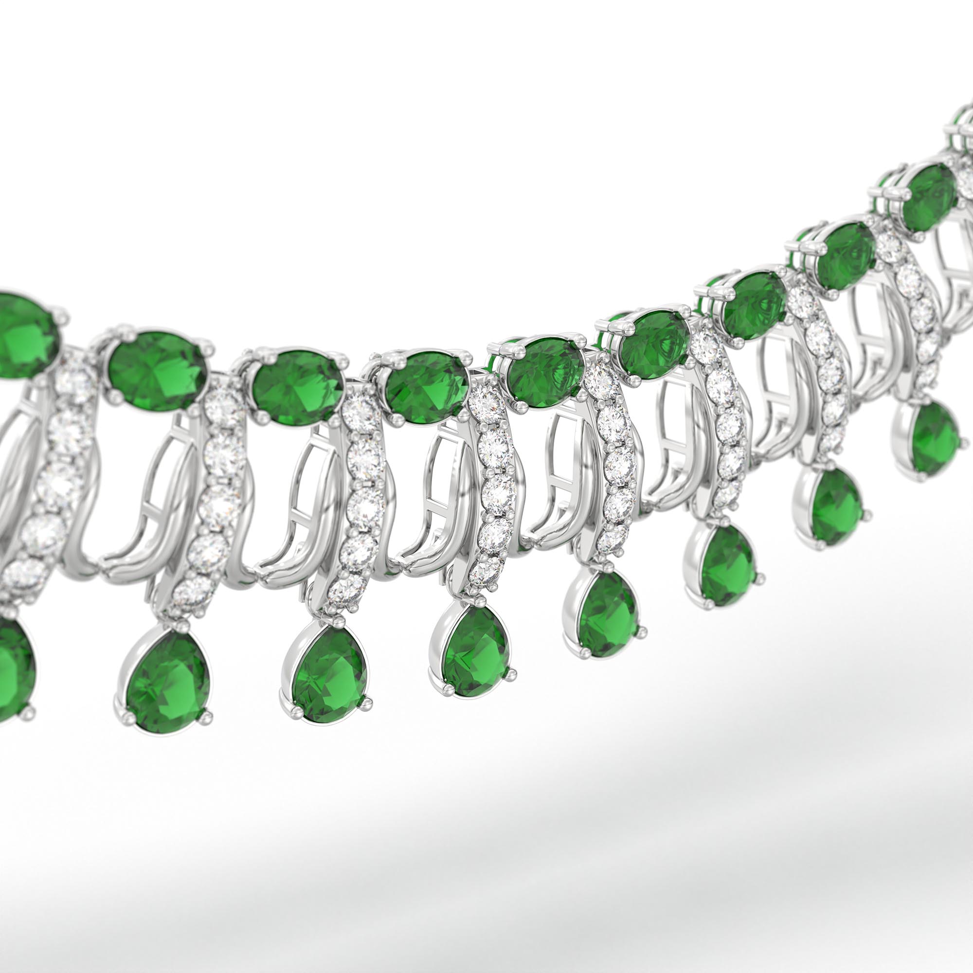 Lab-Grown Diamond and Emerald Necklace and Earring Set in 18K White Gold – 4.19 Ct Diamonds thumbnail