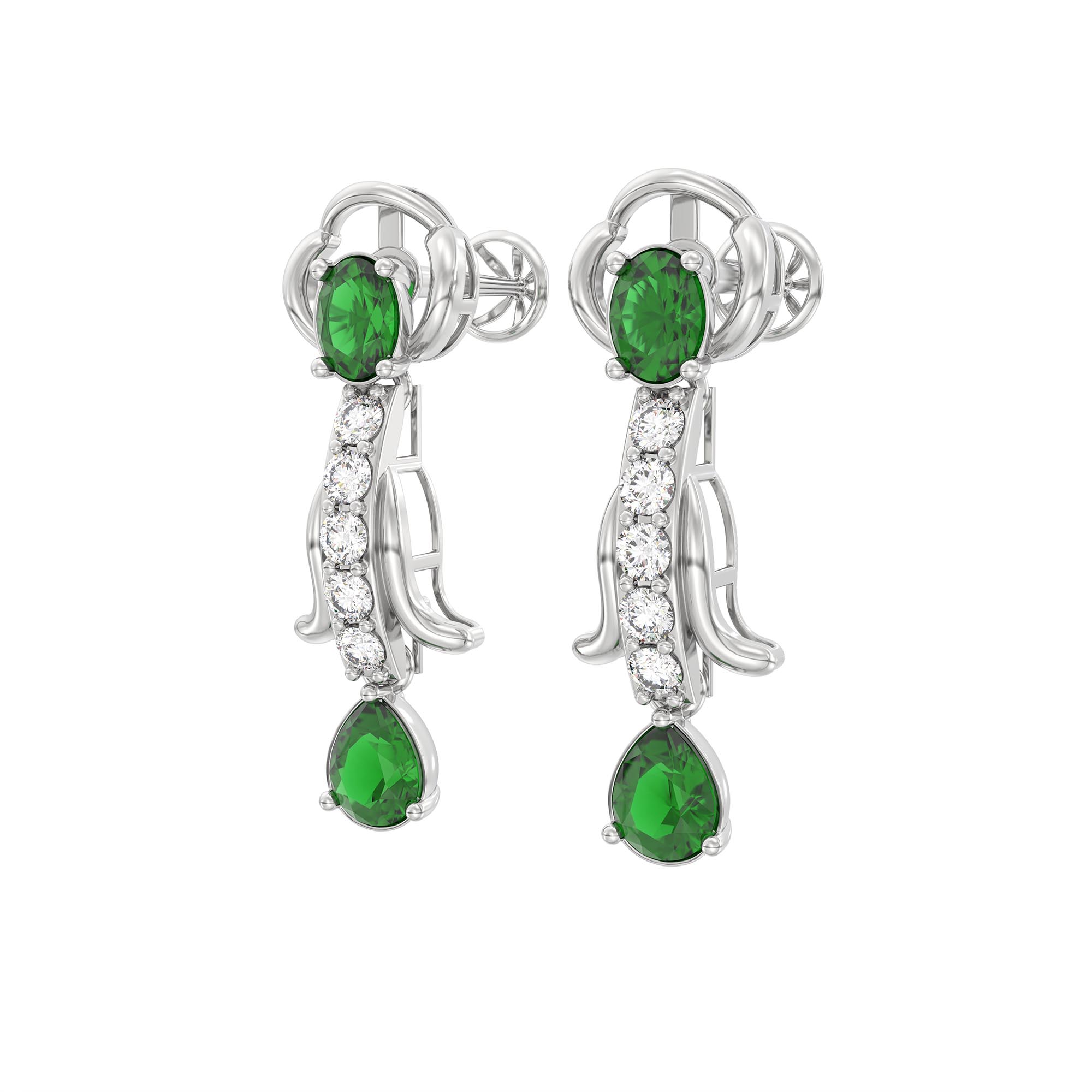 Lab-Grown Diamond and Emerald Necklace and Earring Set in 18K White Gold – 4.19 Ct Diamonds thumbnail