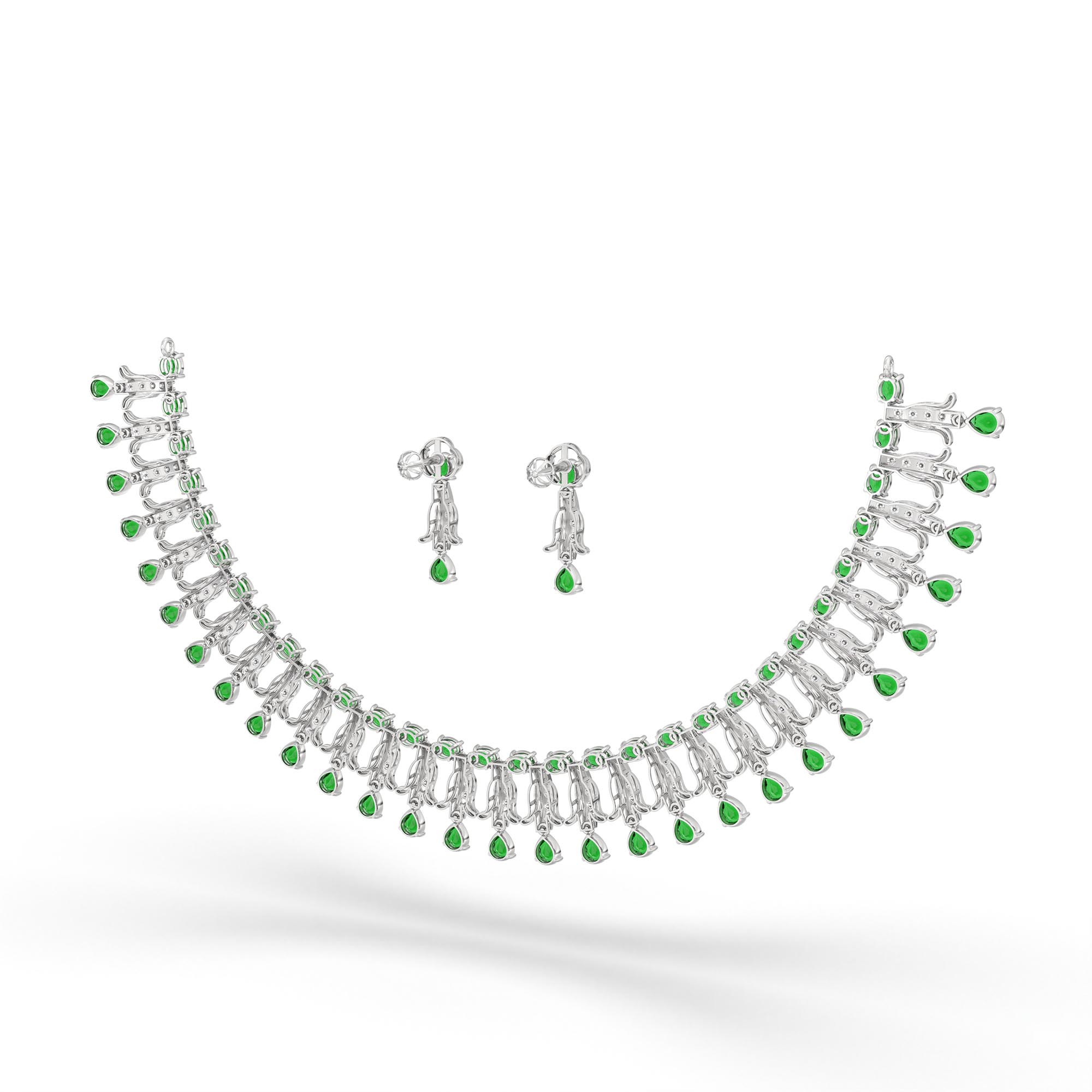 Lab-Grown Diamond and Emerald Necklace and Earring Set in 18K White Gold – 4.19 Ct Diamonds thumbnail