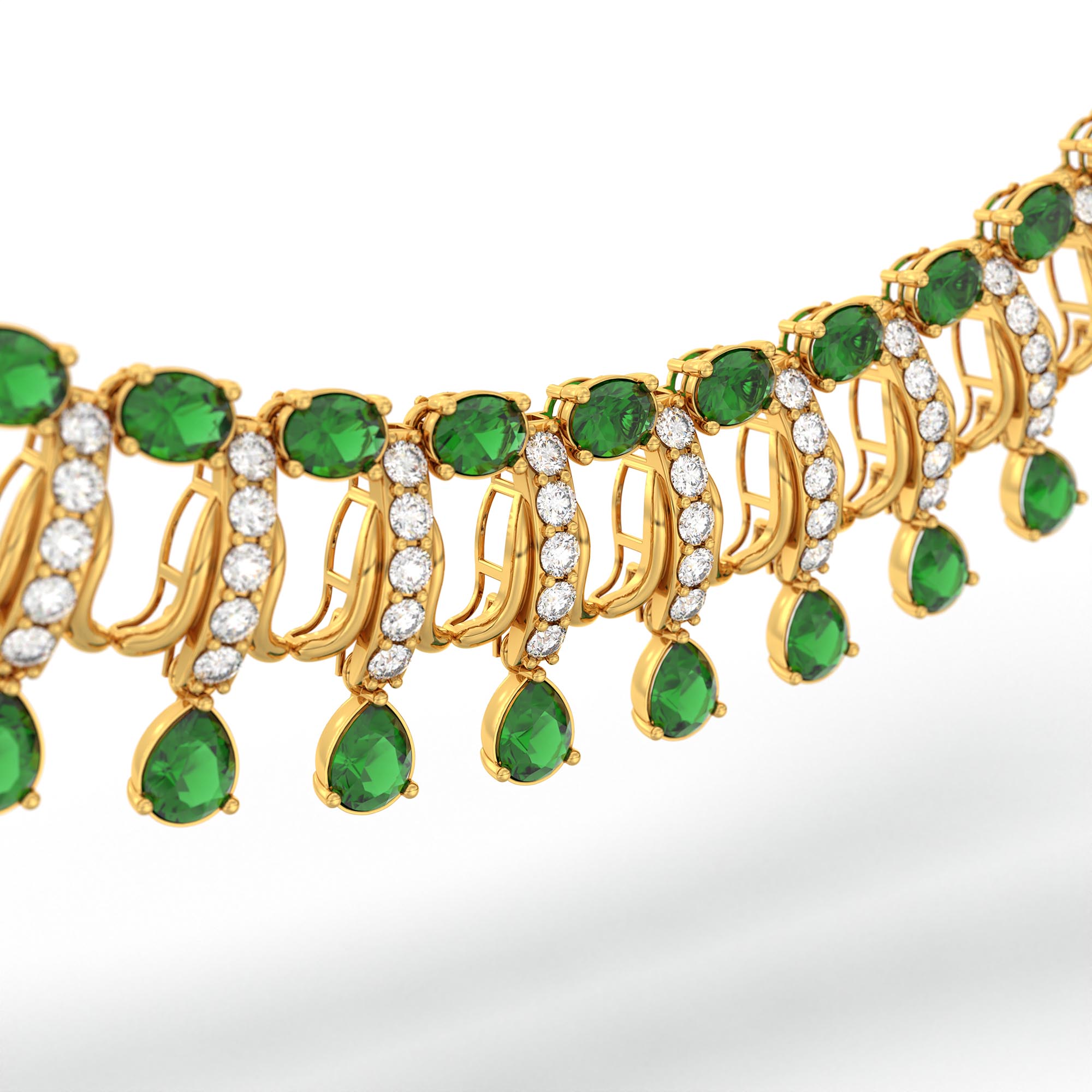 Lab-Grown Diamond and Emerald Necklace and Earring Set in 22K Yellow Gold – 4.19 Ct Diamonds thumbnail