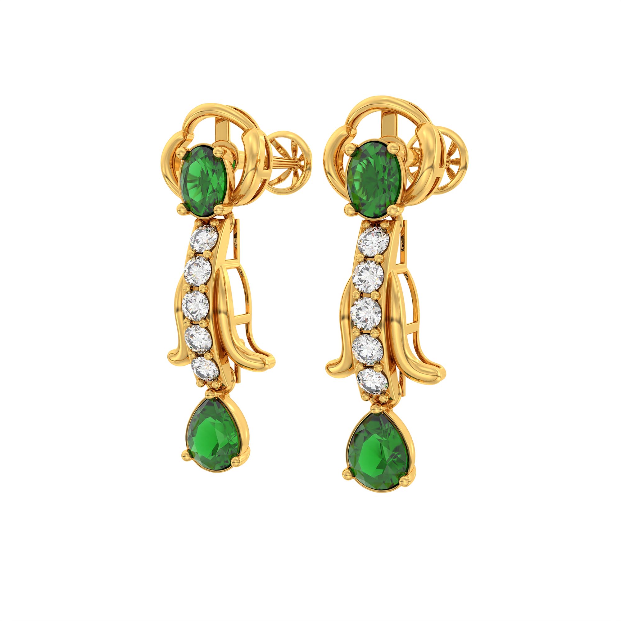 Lab-Grown Diamond and Emerald Necklace and Earring Set in 22K Yellow Gold – 4.19 Ct Diamonds thumbnail