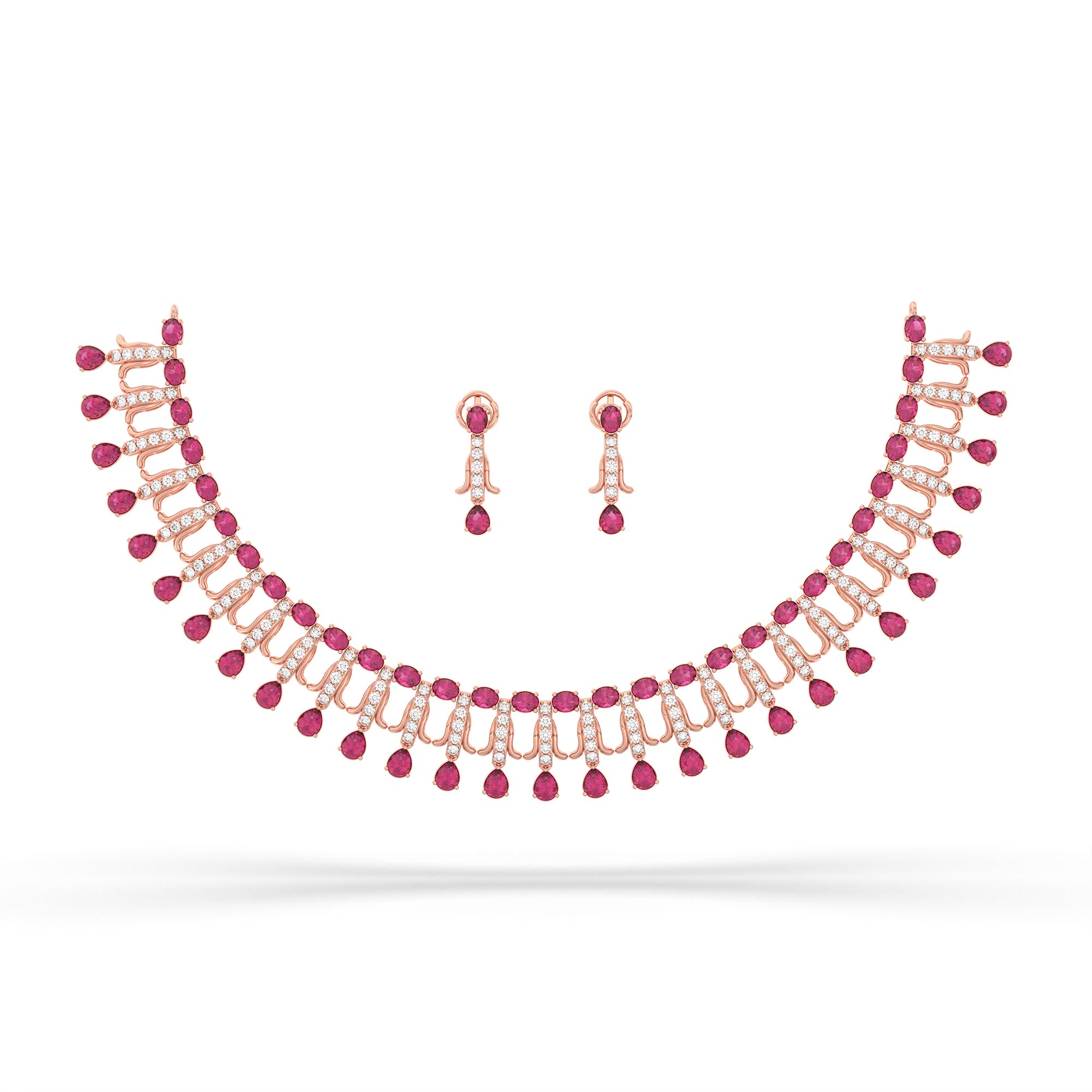 Lab-Grown Diamond and Ruby Necklace and Earring Set in 18K Rose Gold – 4.19 Ct Diamonds thumbnail