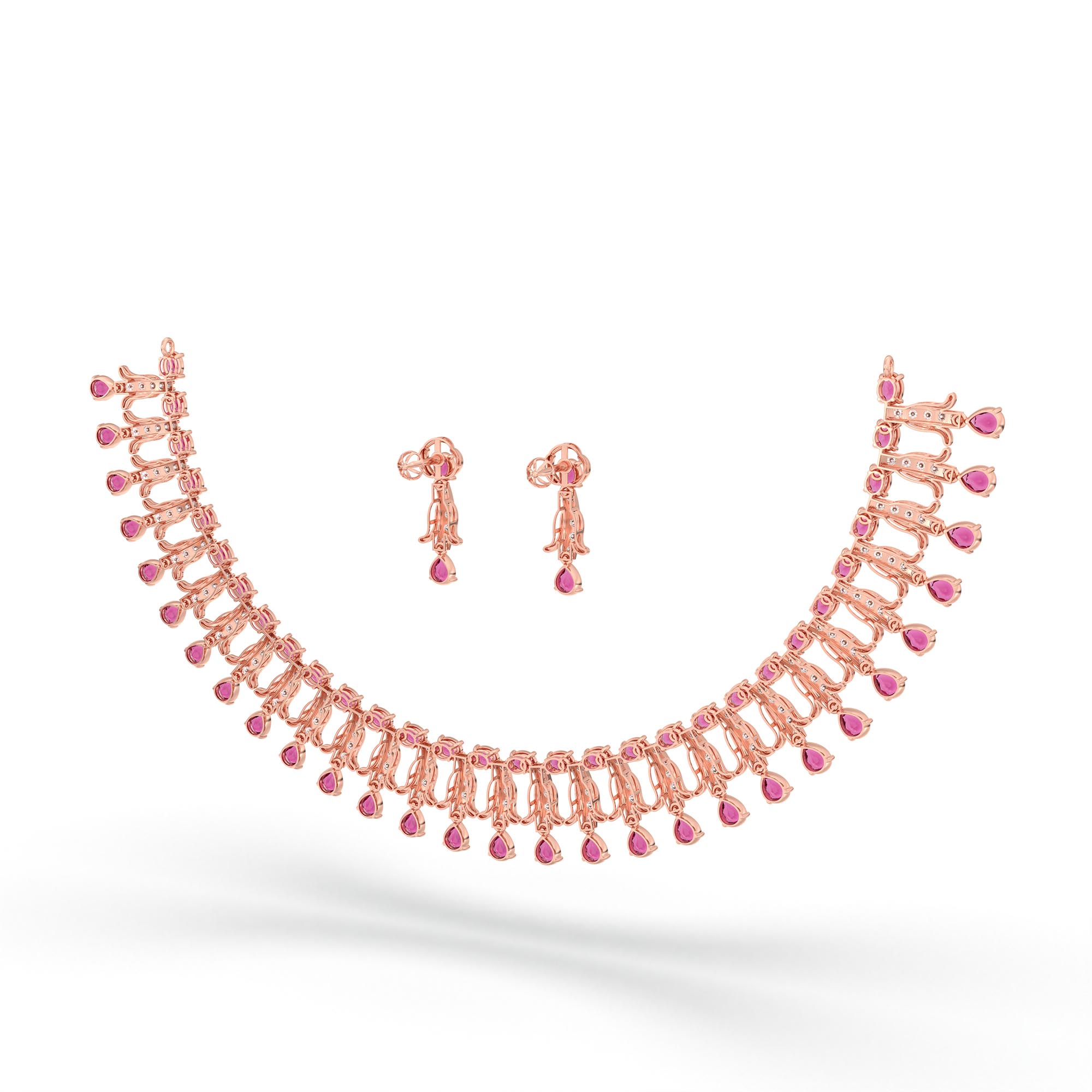 Lab-Grown Diamond and Ruby Necklace and Earring Set in 18K Rose Gold – 4.19 Ct Diamonds thumbnail