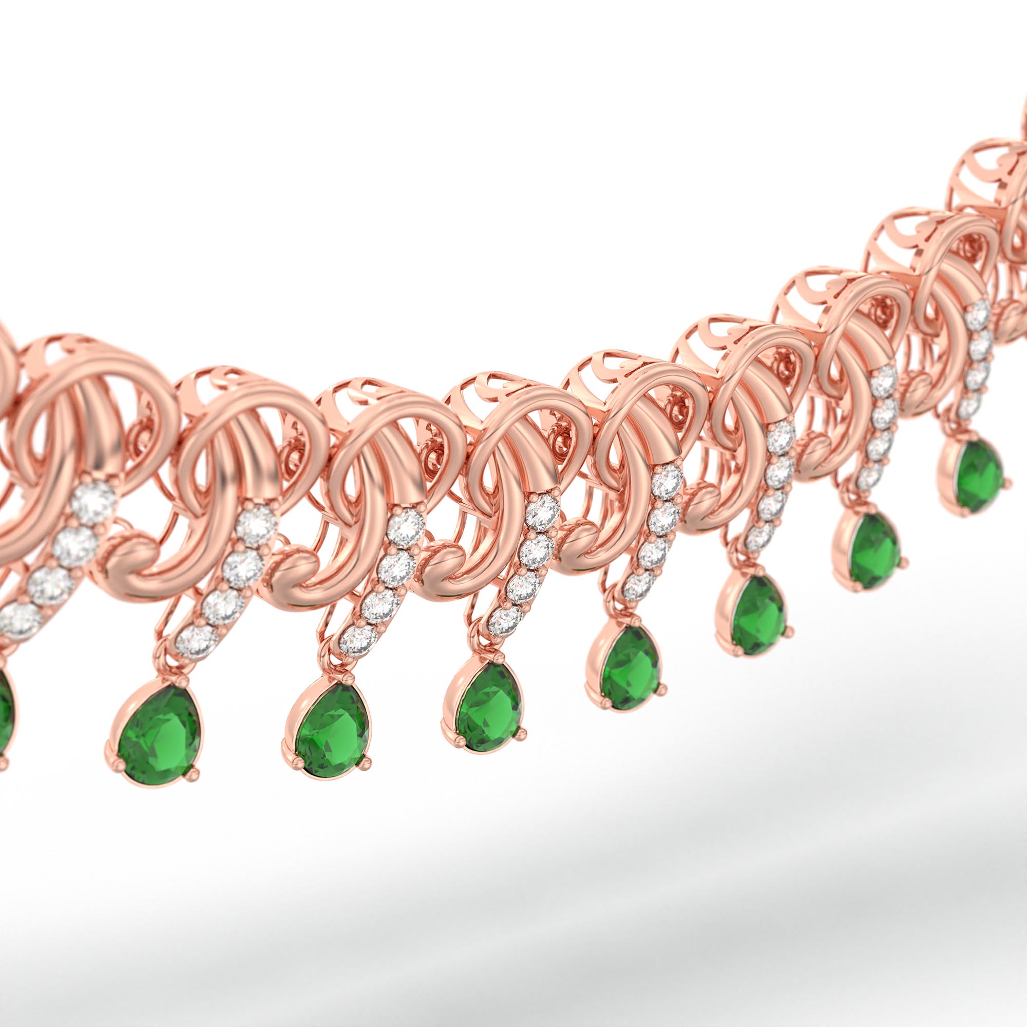 Lab-Grown Diamond and Emerald Necklace and Earring Set in 18K Rose Gold – 3.13 Ct Diamonds thumbnail