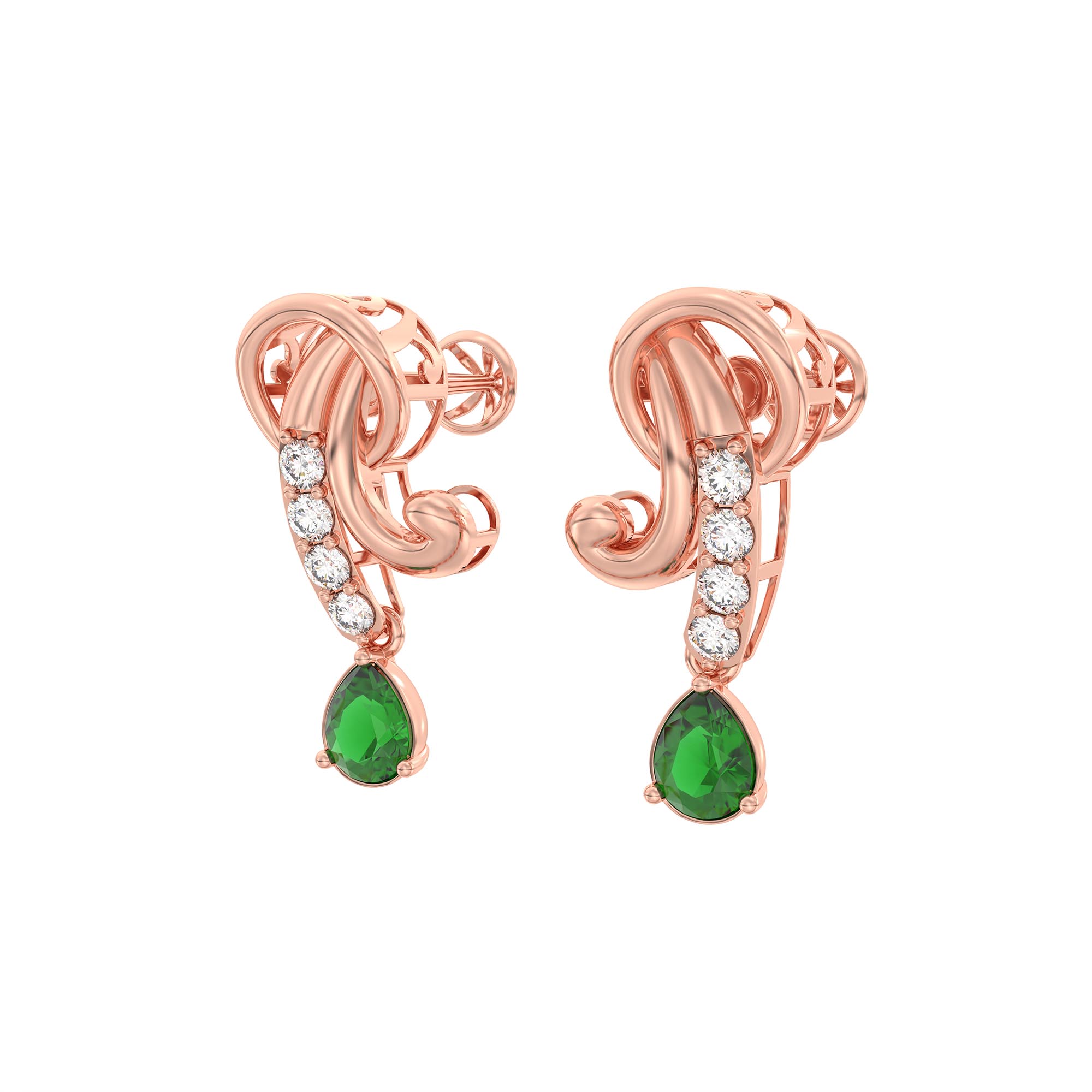 Lab-Grown Diamond and Emerald Necklace and Earring Set in 18K Rose Gold – 3.13 Ct Diamonds thumbnail