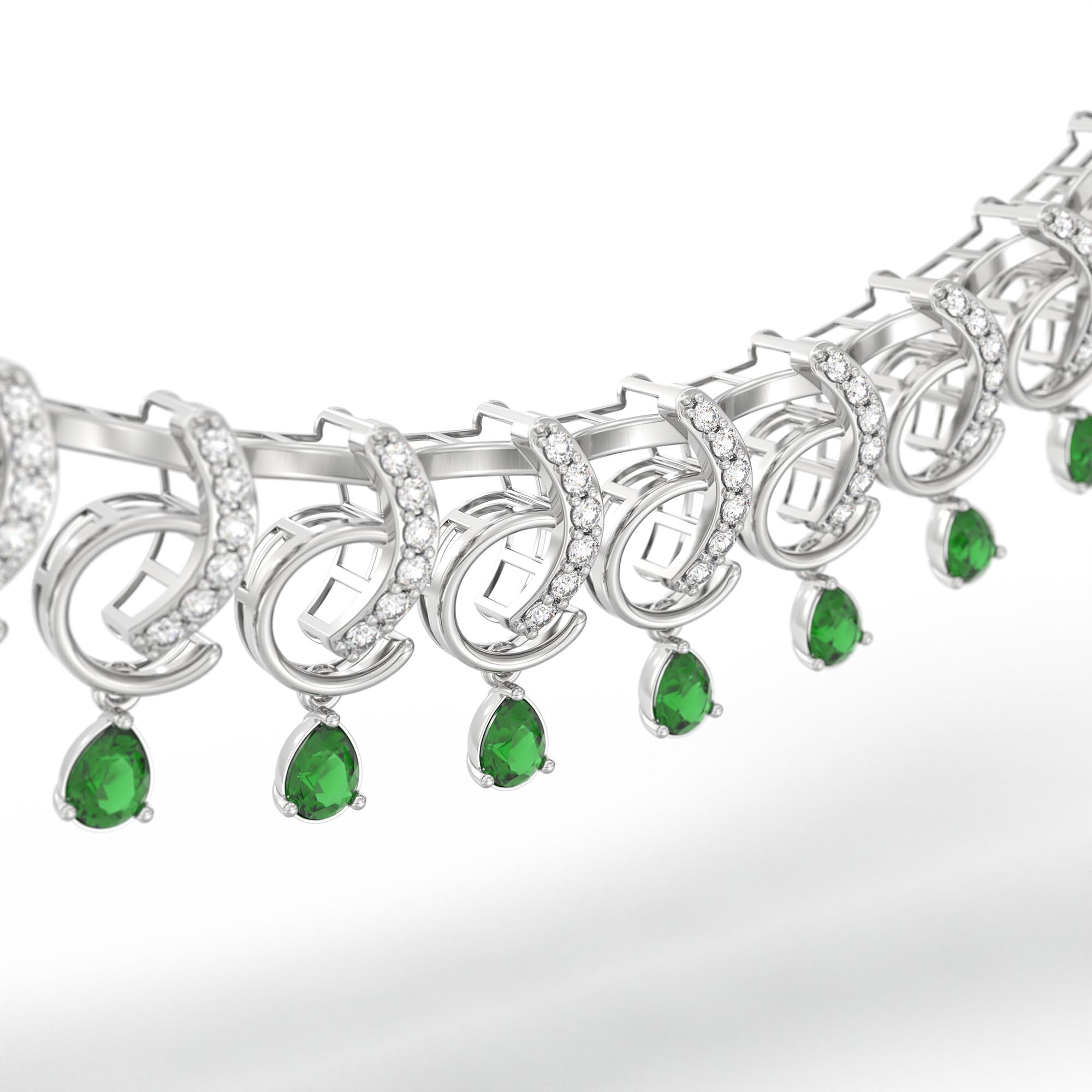 Lab-Grown Diamond and Emerald Necklace and Earring Set in 18K White Gold – 1.92 Ct Diamonds thumbnail