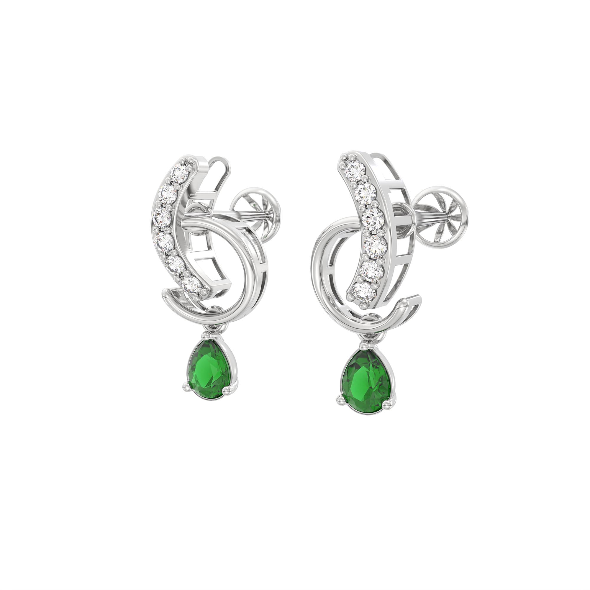 Lab-Grown Diamond and Emerald Necklace and Earring Set in 18K White Gold – 1.92 Ct Diamonds thumbnail